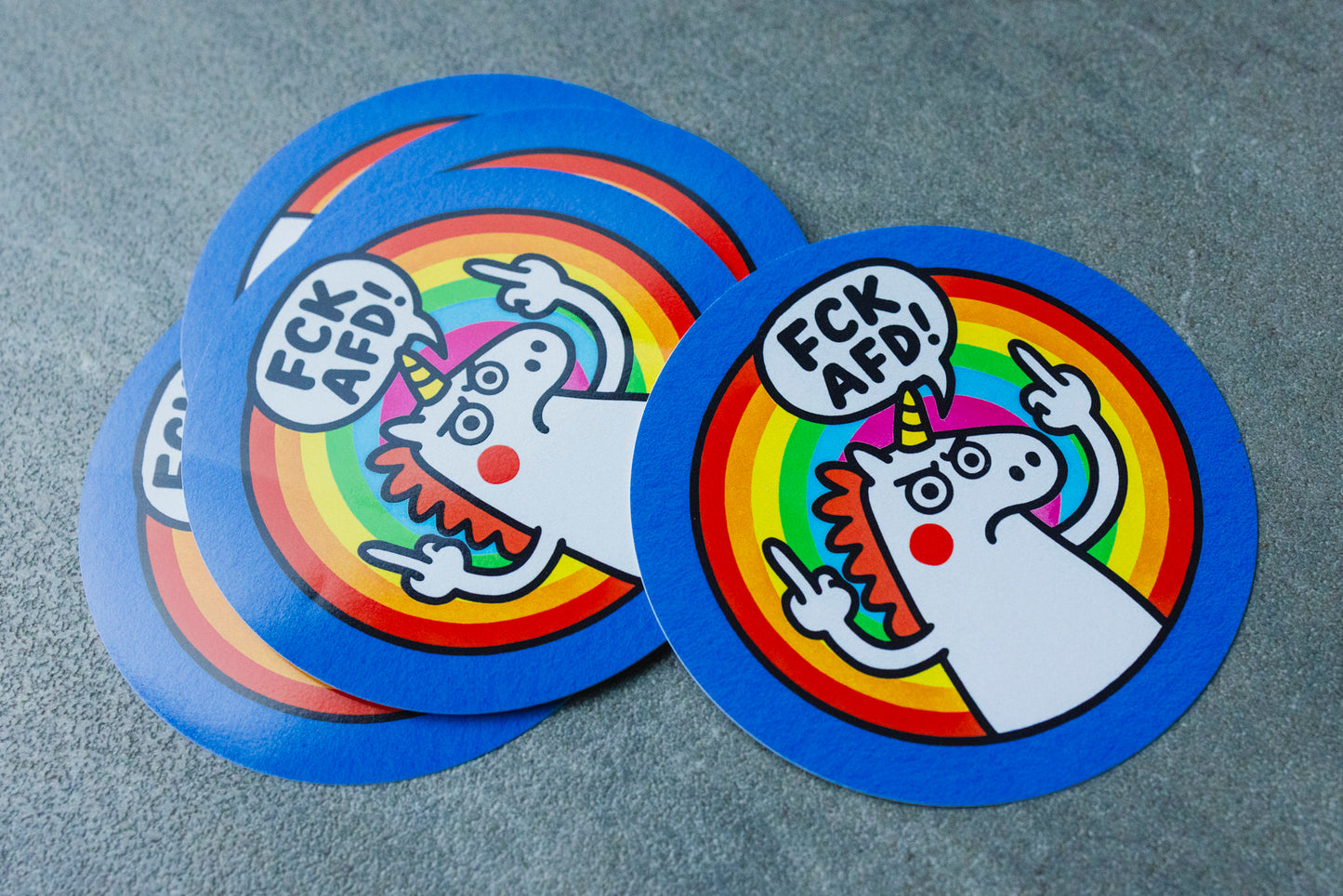 Sticker "FCK AfD!" / "Angry Unicorn" (25/50/100 Stk.)