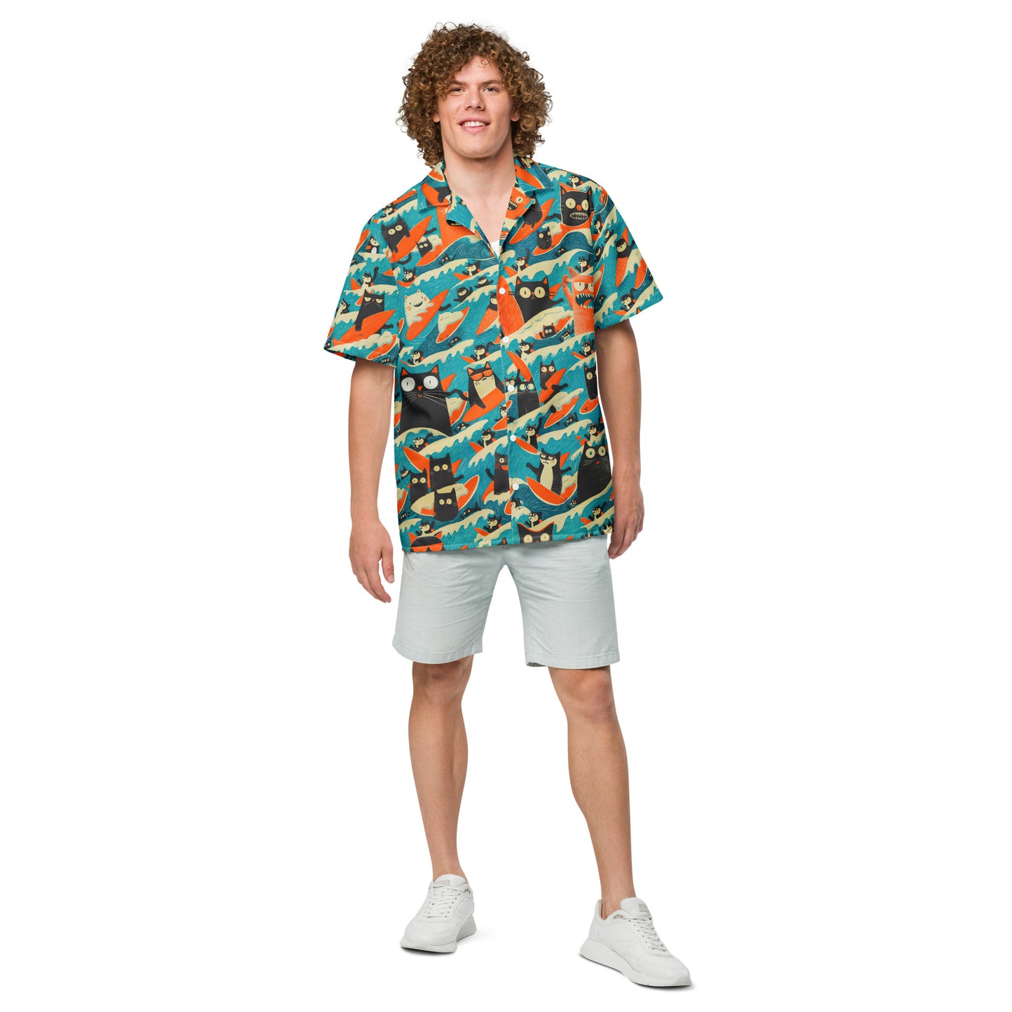 "Surfing Cats!" #1 - Unisex-Hemd mit Knöpfen