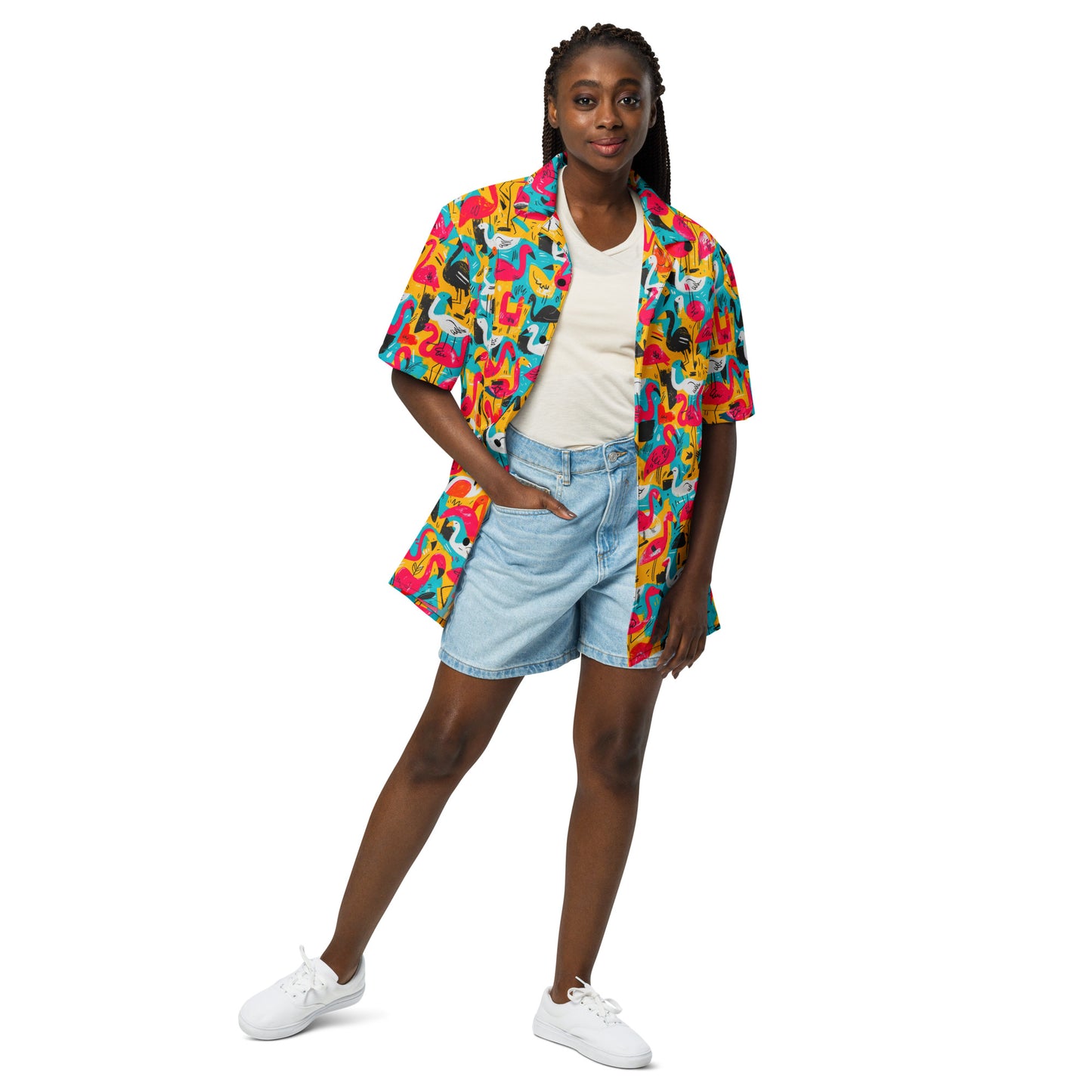 "Flamingos" #1 - Unisex-Hemd mit Knöpfen