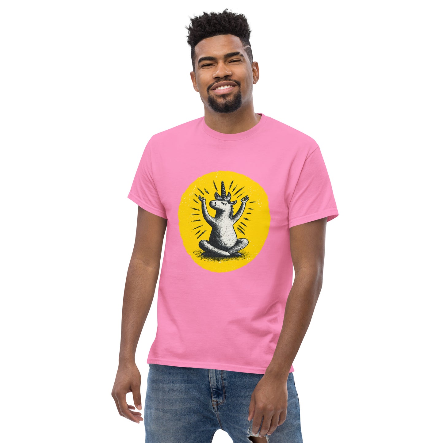 "YELLOW!" - Yoga-Unicorn - Klassisches Unisex T-Shirt - in 4 Farben