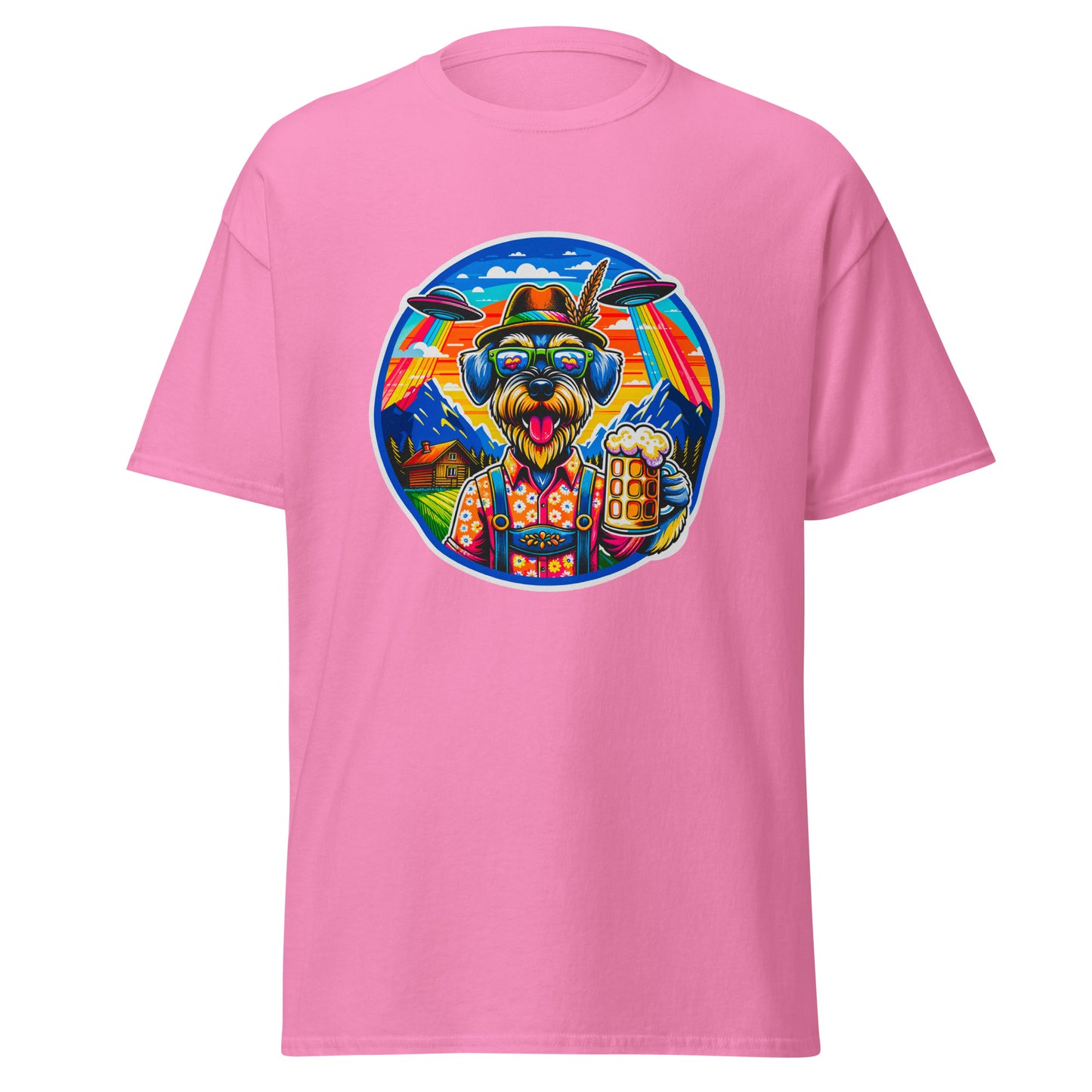 "Dogs On Vacation"-Kollektion - Riesenschnauzer in Bavaria (mit UFOs! =)) - Klassisches Unisex-T-Shirt - 13 verschiedene Farben