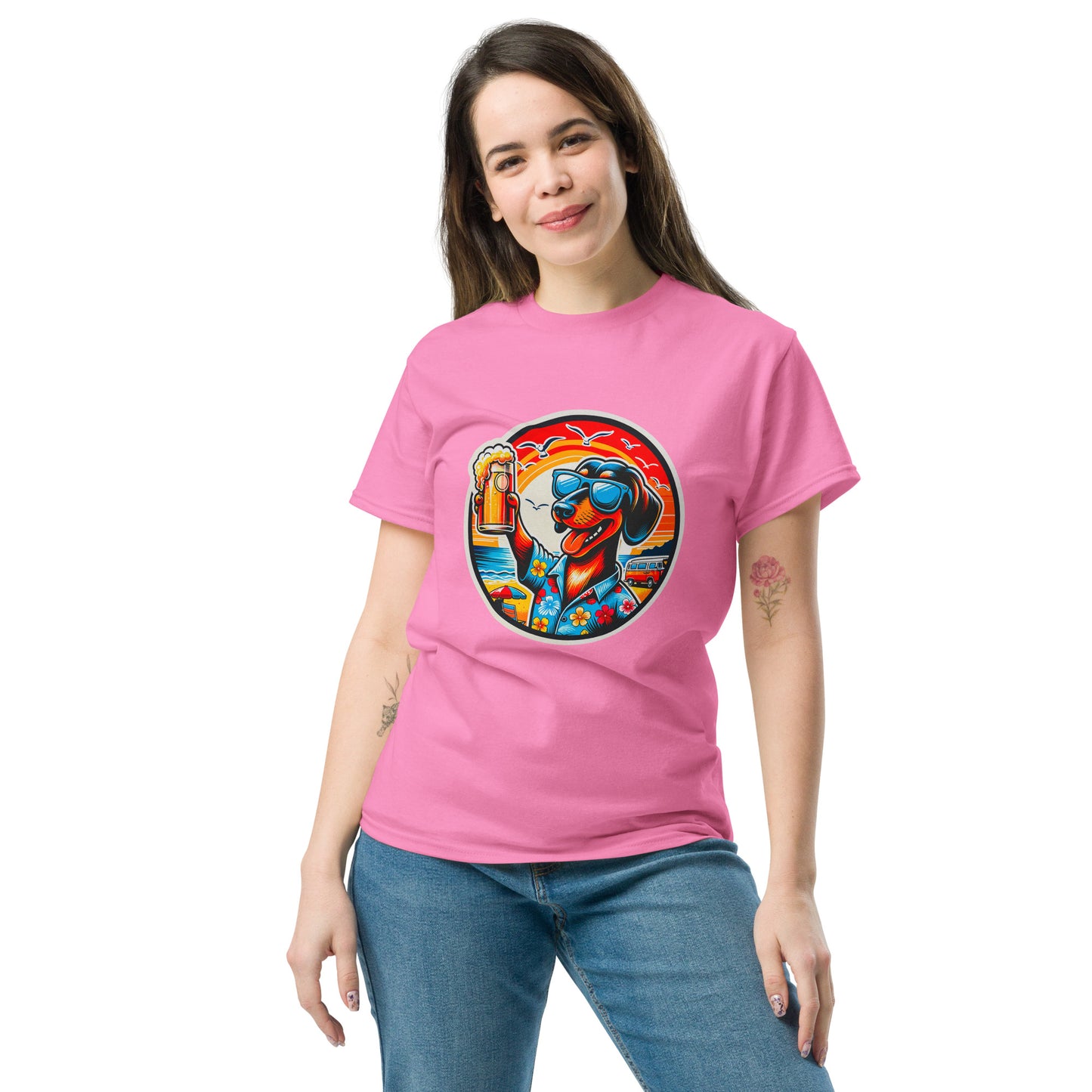 "Dogs On Vacation"-Kollektion - Shorthaired Dachshund - Klassisches Unisex-T-Shirt - 13 verschiedene Farben