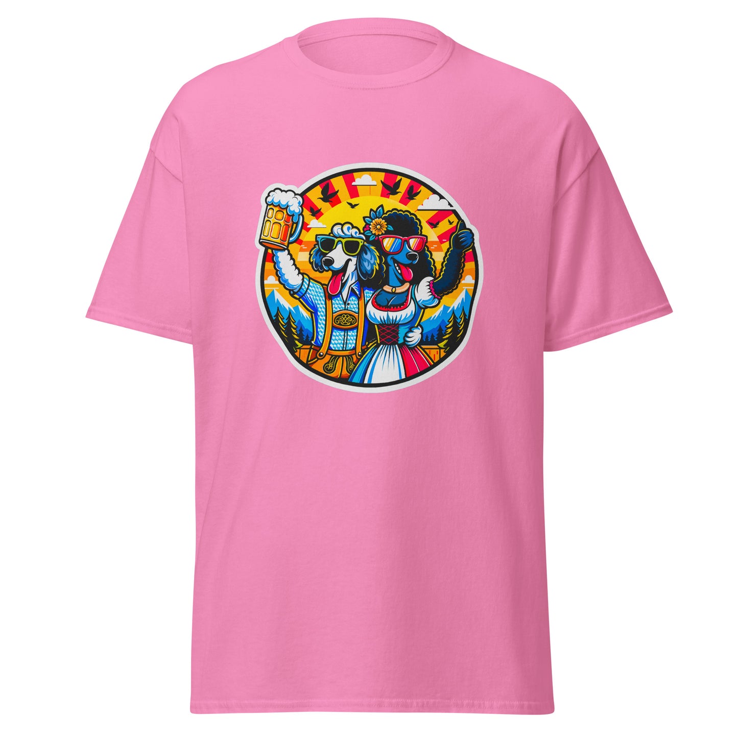 "Dogs On Vacation"-Kollektion - Sheep Poodle & Black Royal Poodle in Bavaria - Klassisches Unisex-T-Shirt - 13 verschiedene Farben