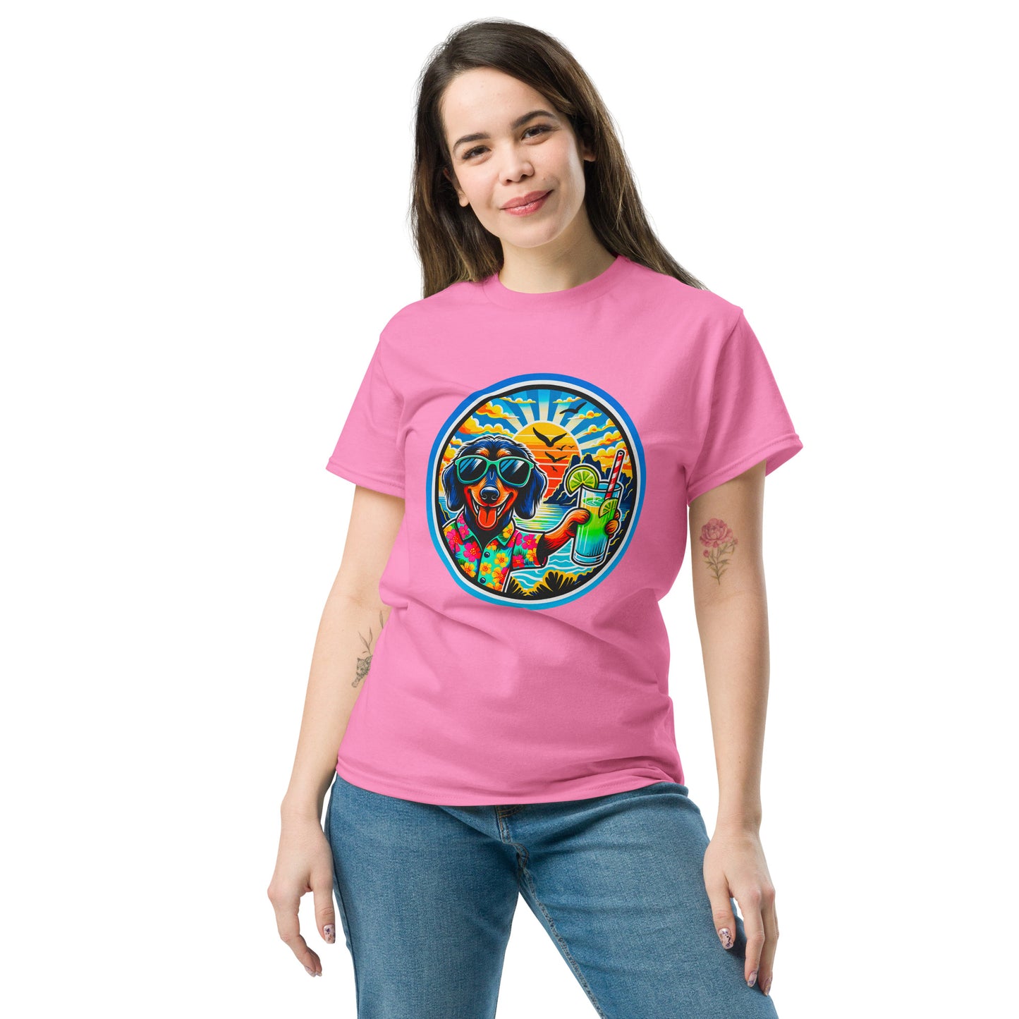 "Dogs On Vacation"-Kollektion - Wire-haired Dachshund - Klassisches Unisex-T-Shirt - 13 verschiedene Farben