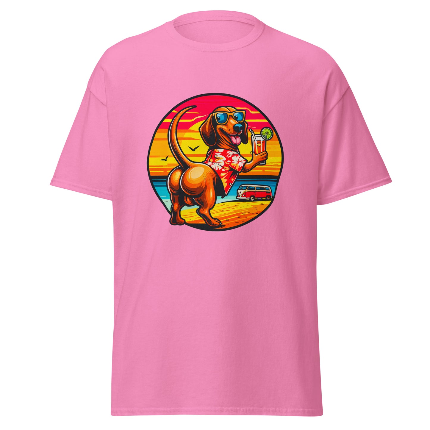 "Dogs On Vacation"-Kollektion - Muscle-Dachshund #2 - Klassisches Unisex-T-Shirt - 13 verschiedene Farben