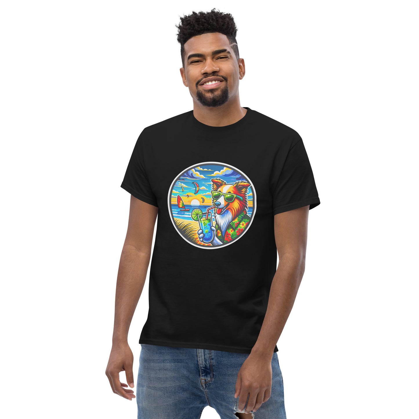 "Dogs On Vacation"-Kollektion - Australian Shepherd #4 (at Baltic Sea) - Klassisches Unisex-T-Shirt - 13 verschiedene Farben