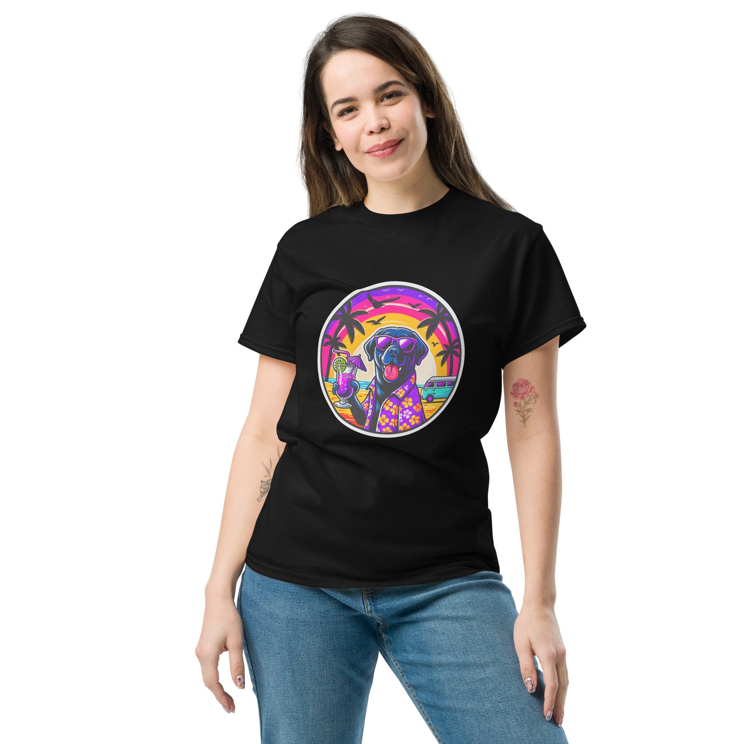 "Dogs On Vacation"-Kollektion - Black Labrador #1 - Klassisches Unisex-T-Shirt - 13 verschiedene Farben