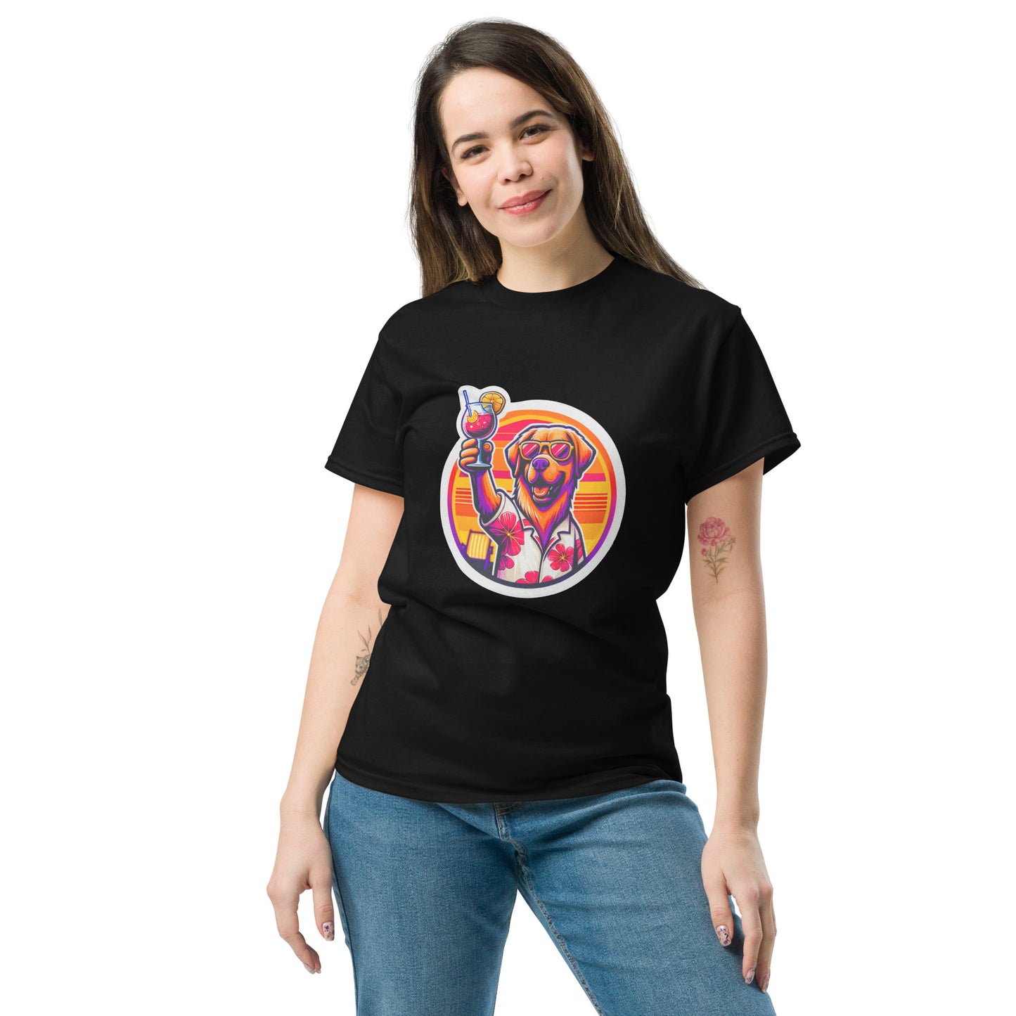 "Dogs On Vacation"-Kollektion - Golden Retriever #1 - Klassisches Unisex-T-Shirt - 13 verschiedene Farben