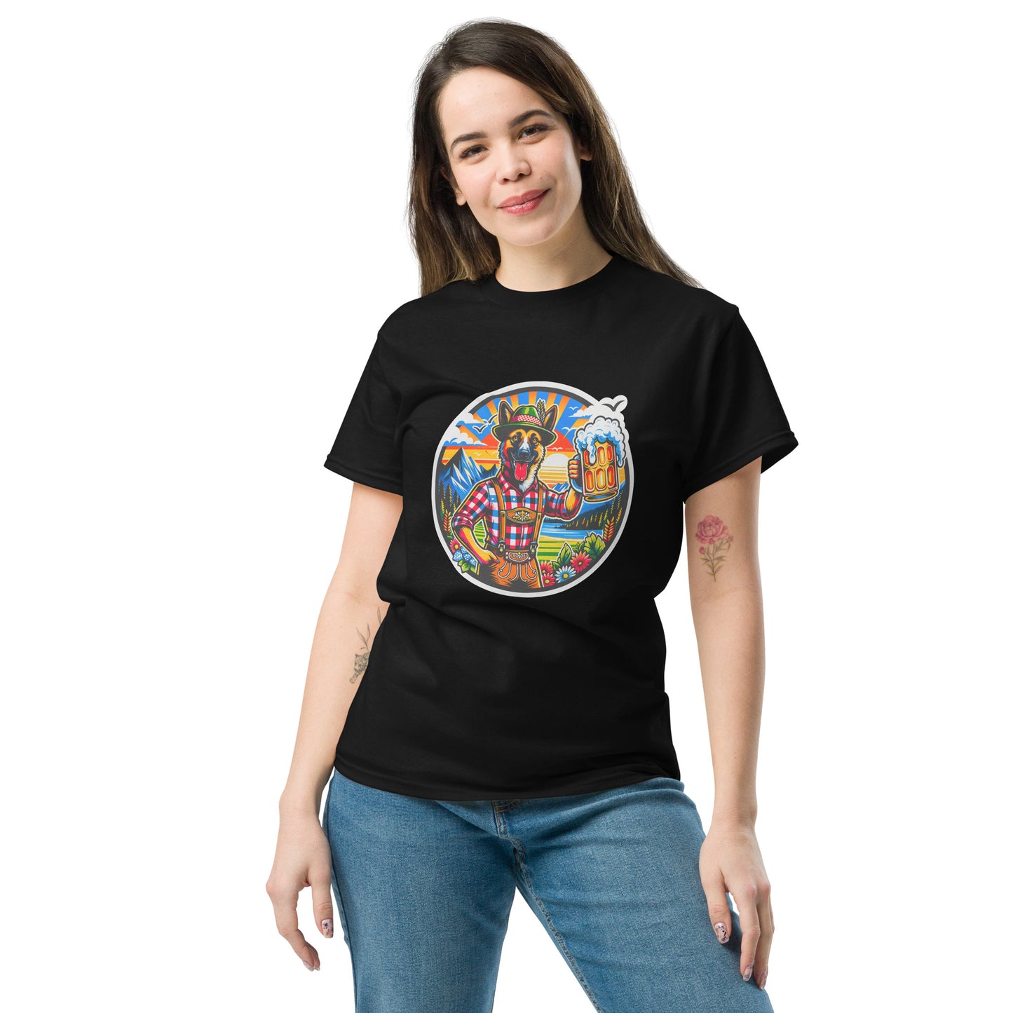 "Dogs On Vacation"-Kollektion - Schäferhund #1 (in Bavaria) - Klassisches Unisex-T-Shirt - 13 verschiedene Farben