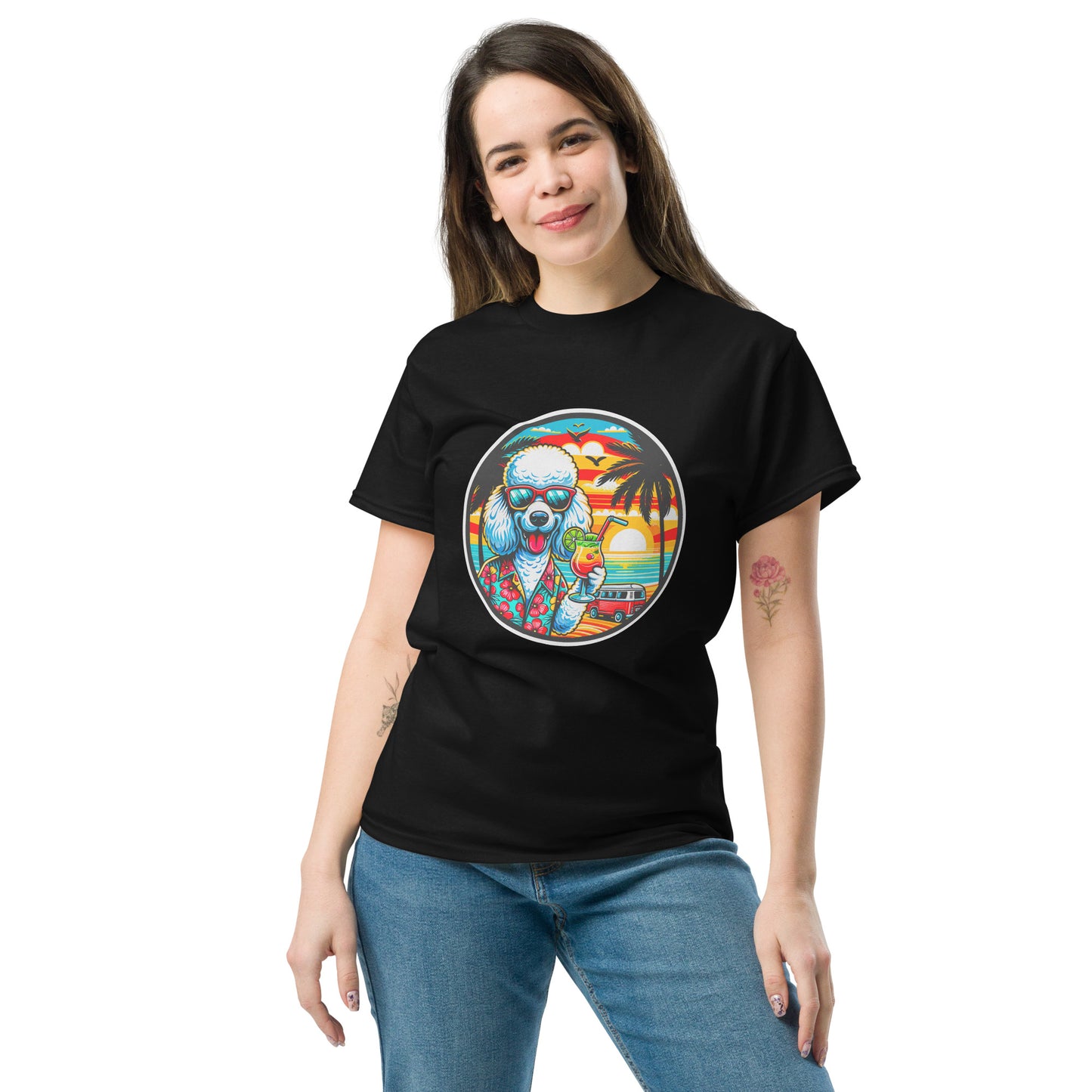 "Dogs On Vacation"-Kollektion - Weißer Großpudel - Klassisches Unisex-T-Shirt - 13 verschiedene Farben