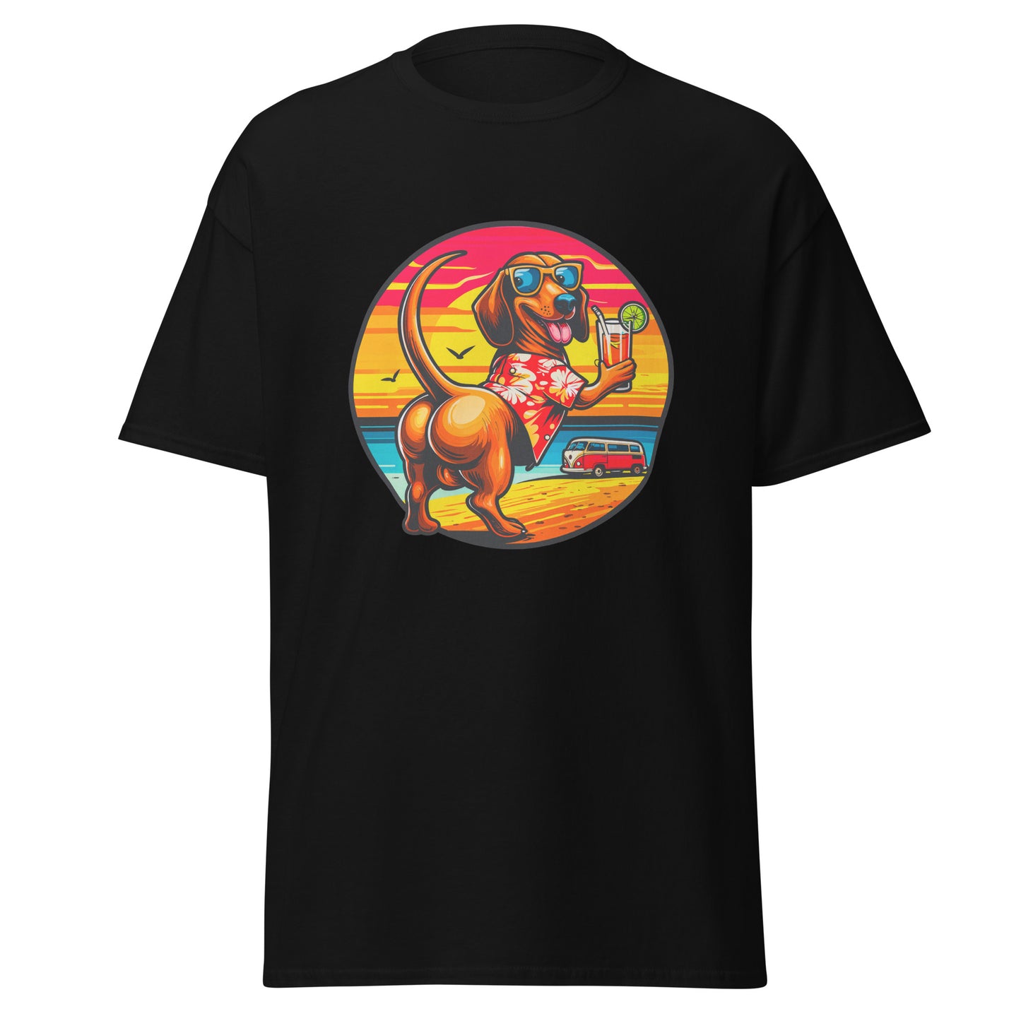 "Dogs On Vacation"-Kollektion - Muscle-Dachshund #2 - Klassisches Unisex-T-Shirt - 13 verschiedene Farben