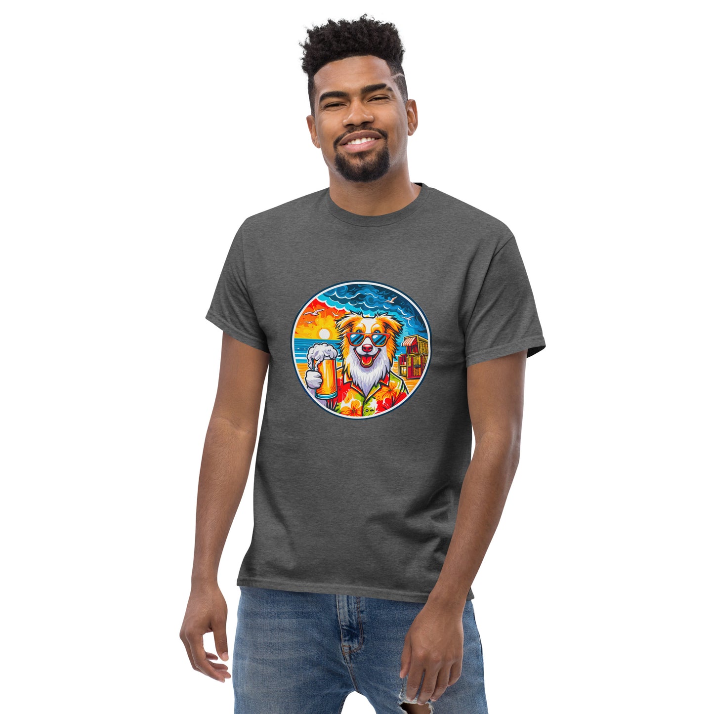 "Dogs On Vacation"-Kollektion - Australian Shepherd #2 (at Baltic Sea) - Klassisches Unisex-T-Shirt - 13 verschiedene Farben