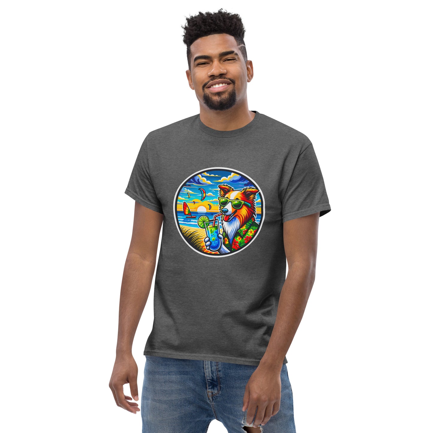 "Dogs On Vacation"-Kollektion - Australian Shepherd #4 (at Baltic Sea) - Klassisches Unisex-T-Shirt - 13 verschiedene Farben