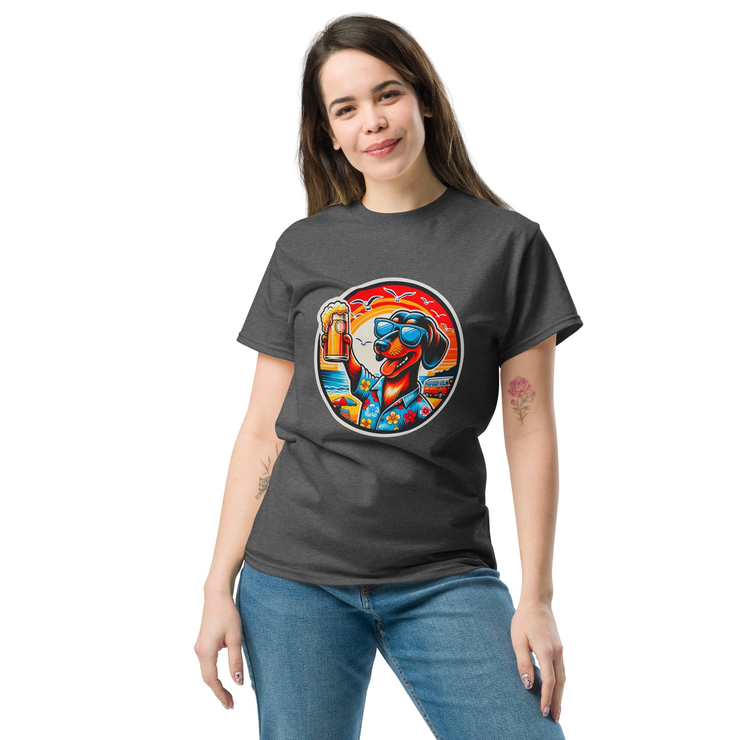 "Dogs On Vacation"-Kollektion - Shorthaired Dachshund - Klassisches Unisex-T-Shirt - 13 verschiedene Farben