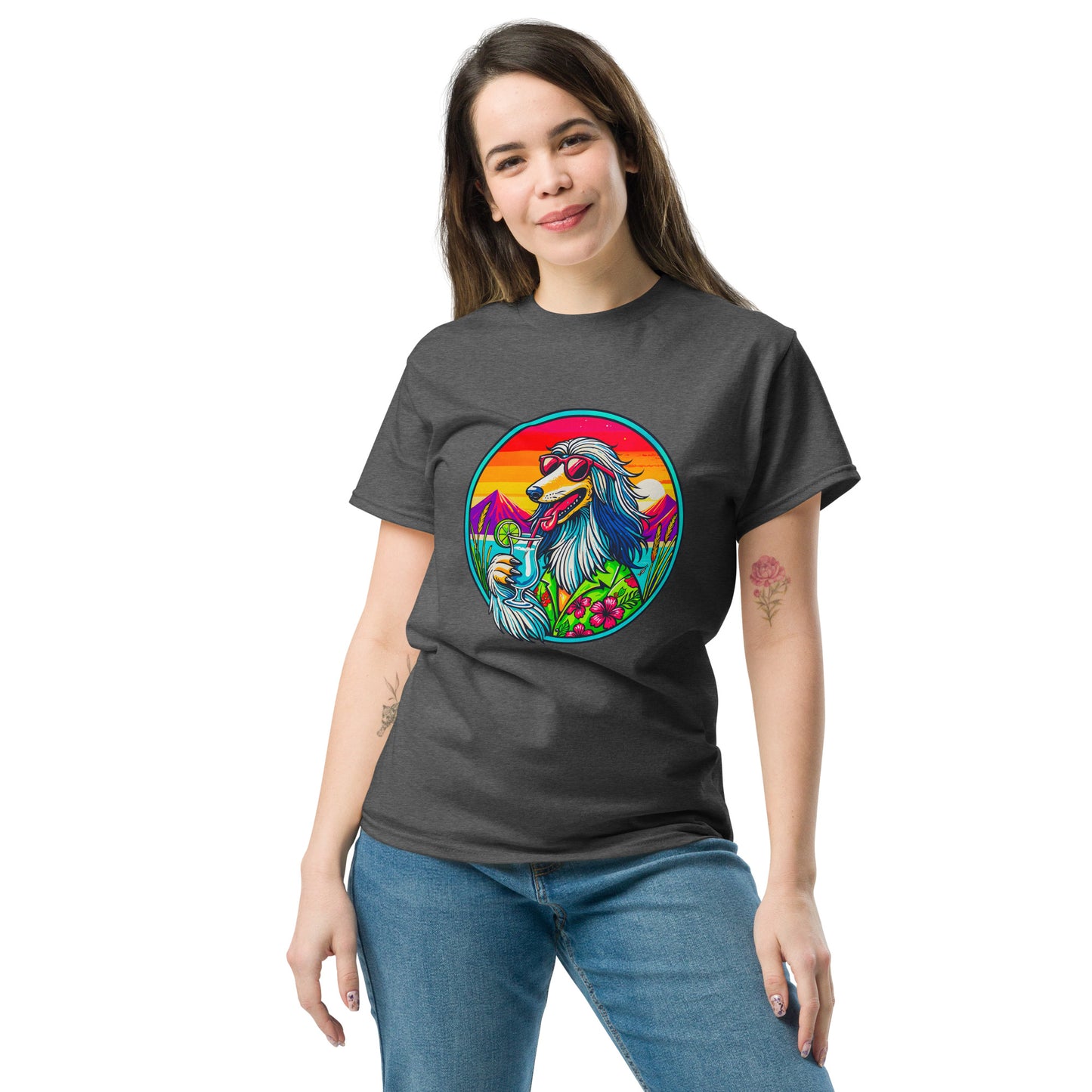 "Dogs On Vacation"-Kollektion - Afghane - Klassisches Unisex-T-Shirt - 13 verschiedene Farben