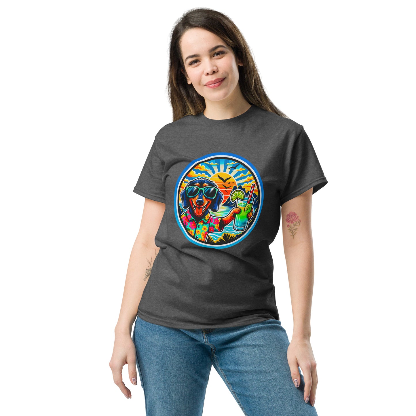 "Dogs On Vacation"-Kollektion - Wire-haired Dachshund - Klassisches Unisex-T-Shirt - 13 verschiedene Farben