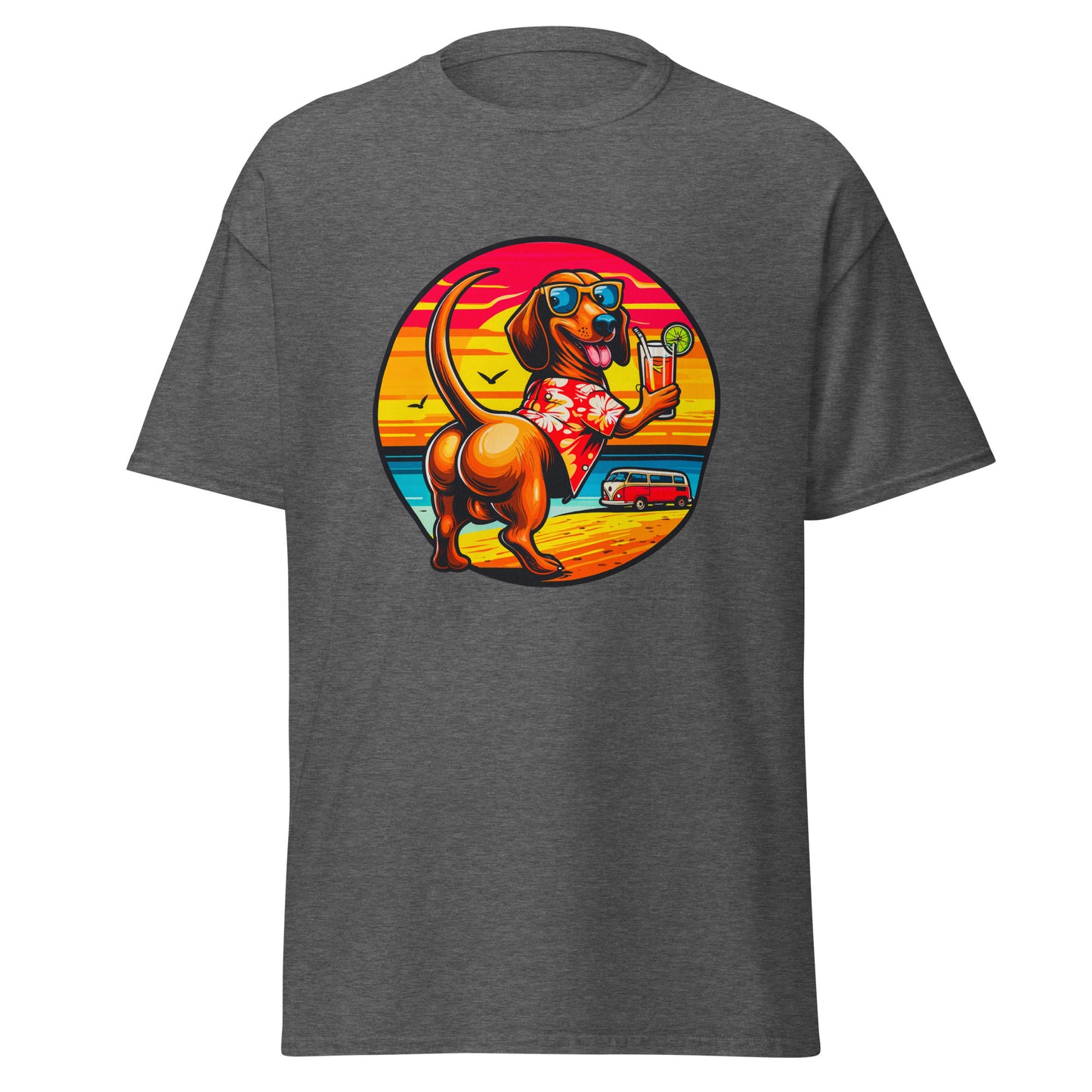 "Dogs On Vacation"-Kollektion - Muscle-Dachshund #2 - Klassisches Unisex-T-Shirt - 13 verschiedene Farben