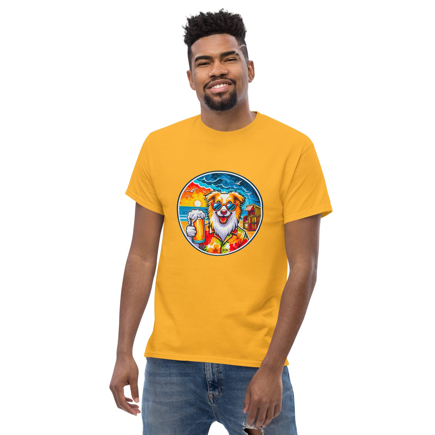 "Dogs On Vacation"-Kollektion - Australian Shepherd #2 (at Baltic Sea) - Klassisches Unisex-T-Shirt - 13 verschiedene Farben