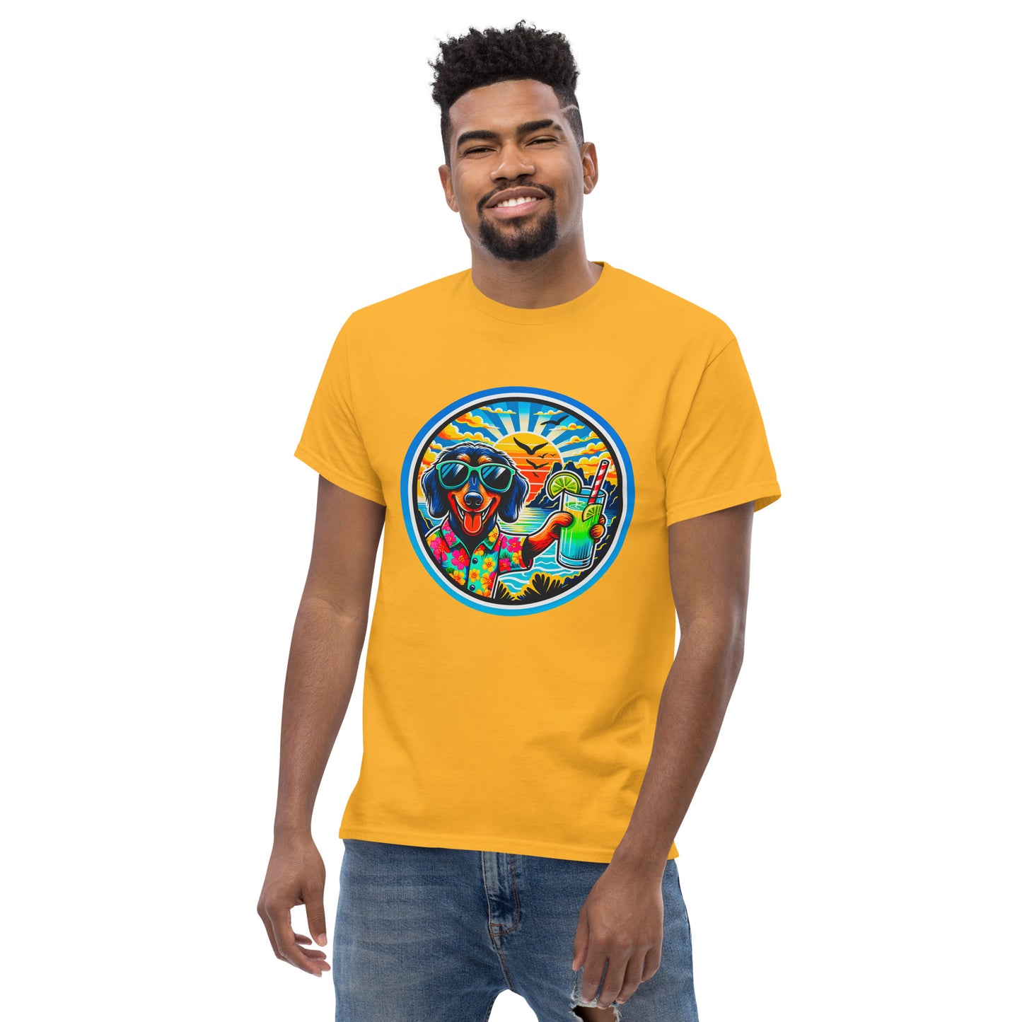 "Dogs On Vacation"-Kollektion - Wire-haired Dachshund - Klassisches Unisex-T-Shirt - 13 verschiedene Farben