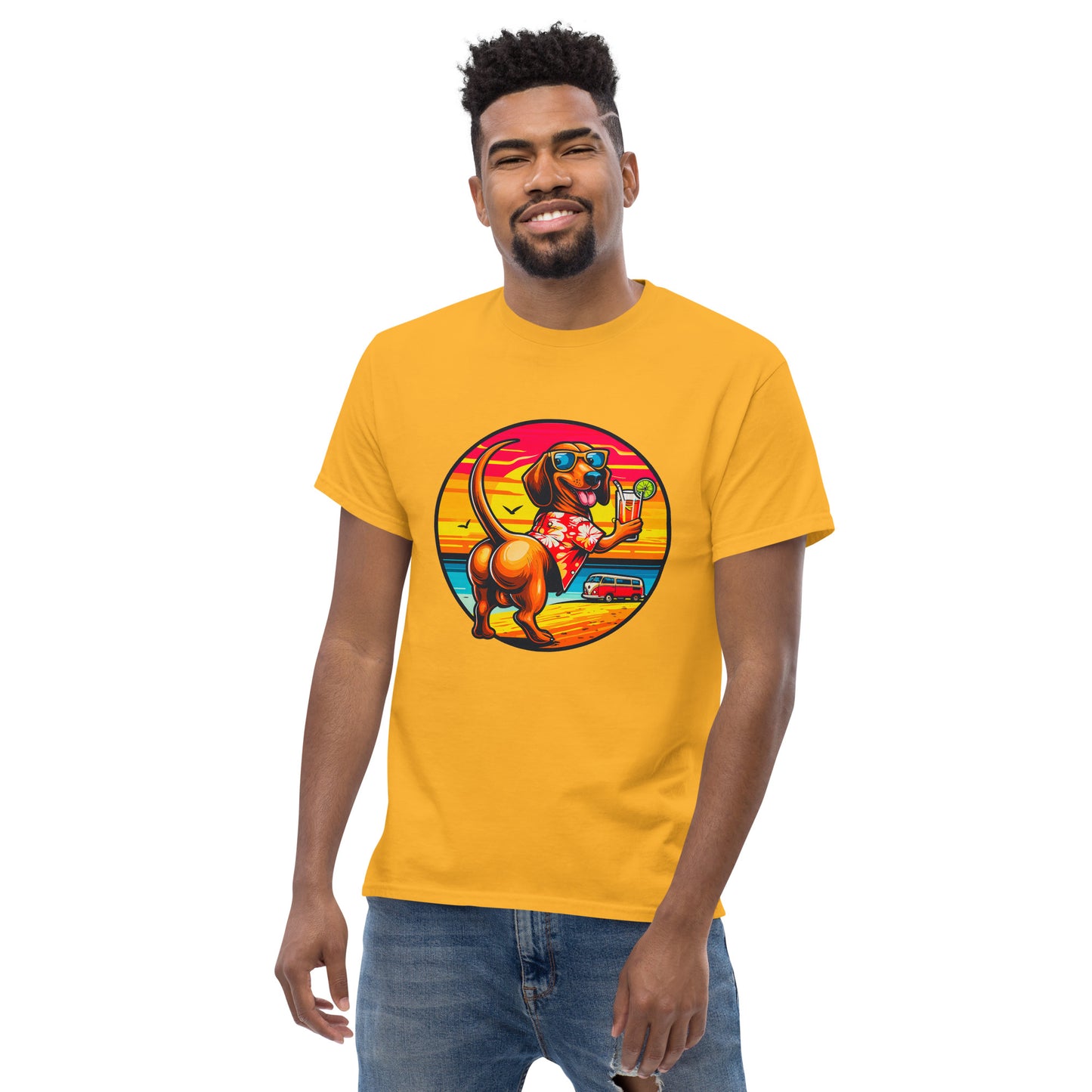 "Dogs On Vacation"-Kollektion - Muscle-Dachshund #2 - Klassisches Unisex-T-Shirt - 13 verschiedene Farben