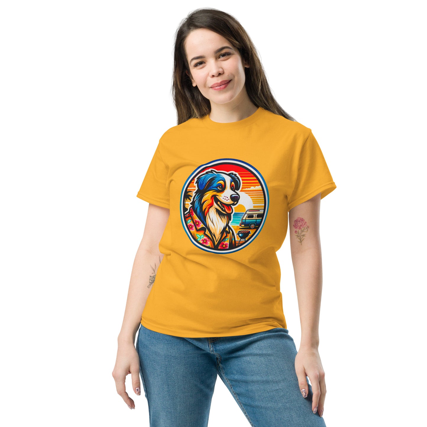 "Dogs On Vacation"-Kollektion - Australian Shepherd #5 (Tricolor) - Klassisches Unisex-T-Shirt - 13 verschiedene Farben