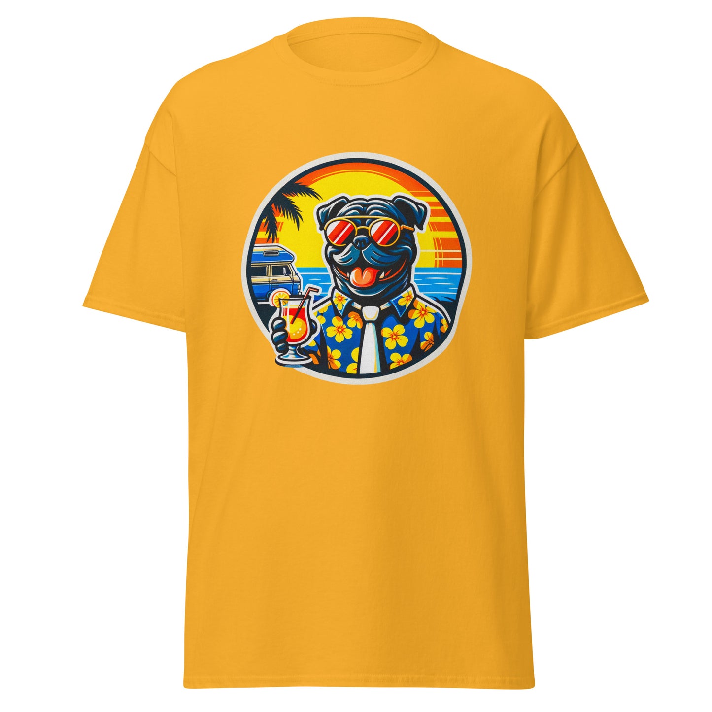 "Dogs On Vacation"-Kollektion - Black Bulldog - Klassisches Unisex-T-Shirt - 13 verschiedene Farben