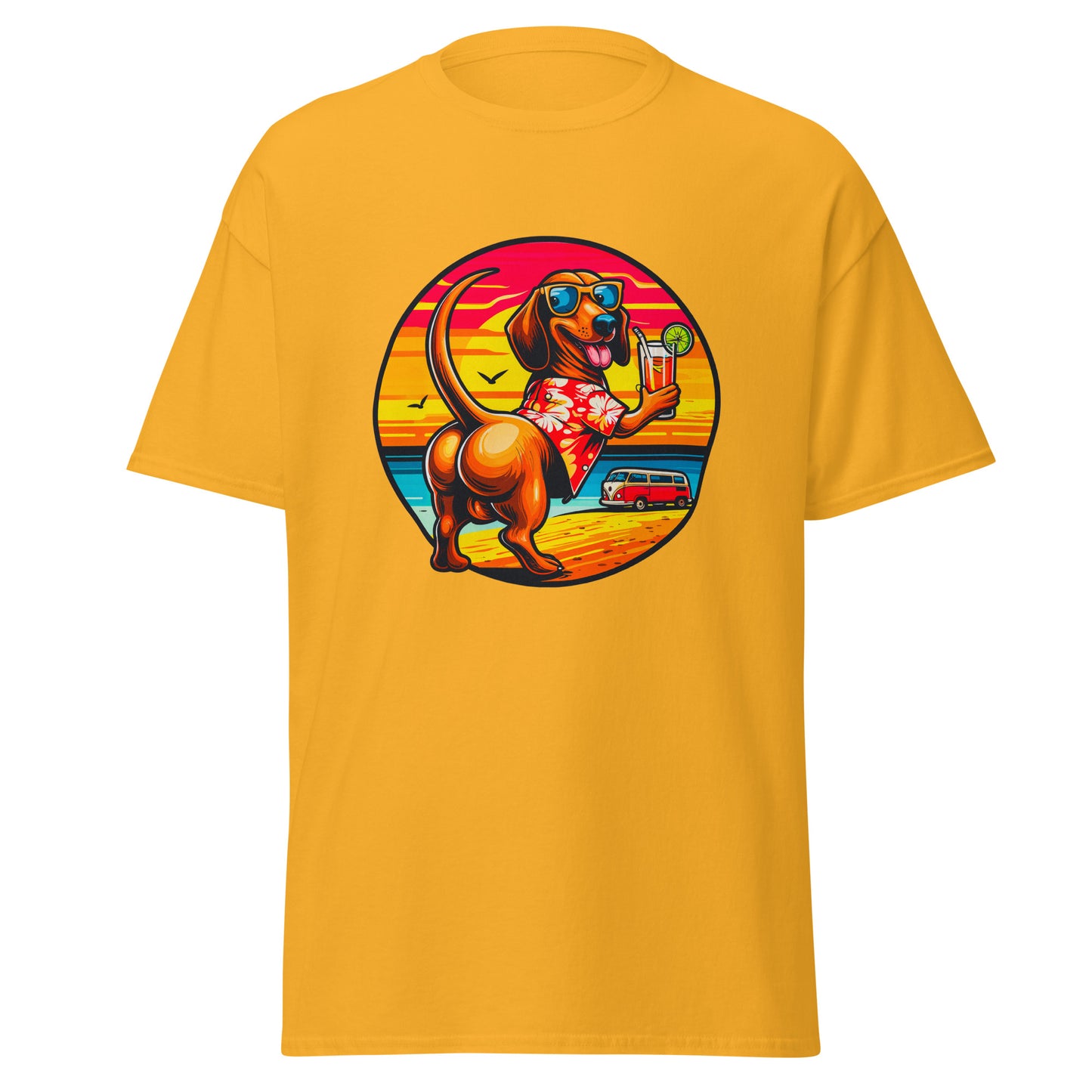 "Dogs On Vacation"-Kollektion - Muscle-Dachshund #2 - Klassisches Unisex-T-Shirt - 13 verschiedene Farben