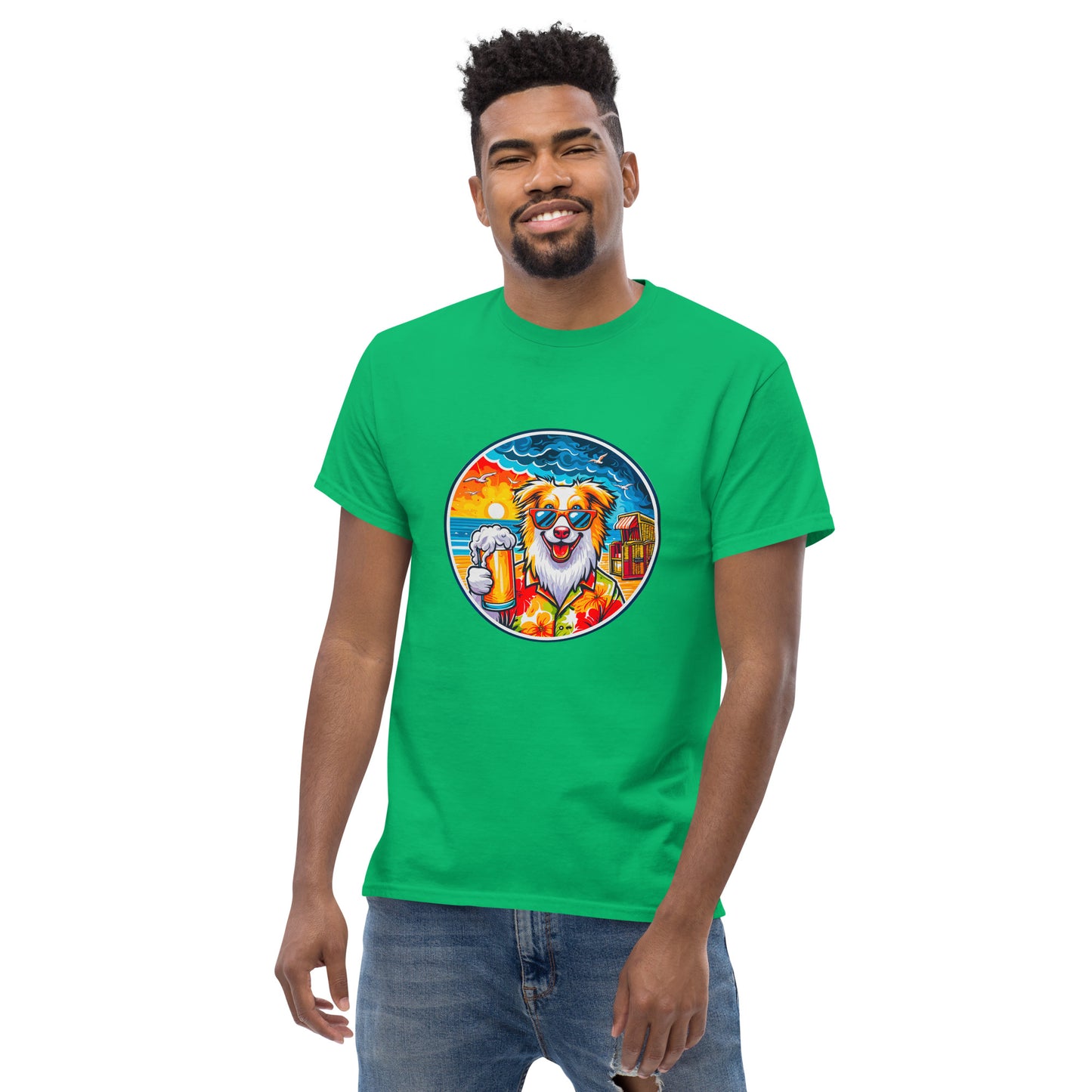 "Dogs On Vacation"-Kollektion - Australian Shepherd #2 (at Baltic Sea) - Klassisches Unisex-T-Shirt - 13 verschiedene Farben