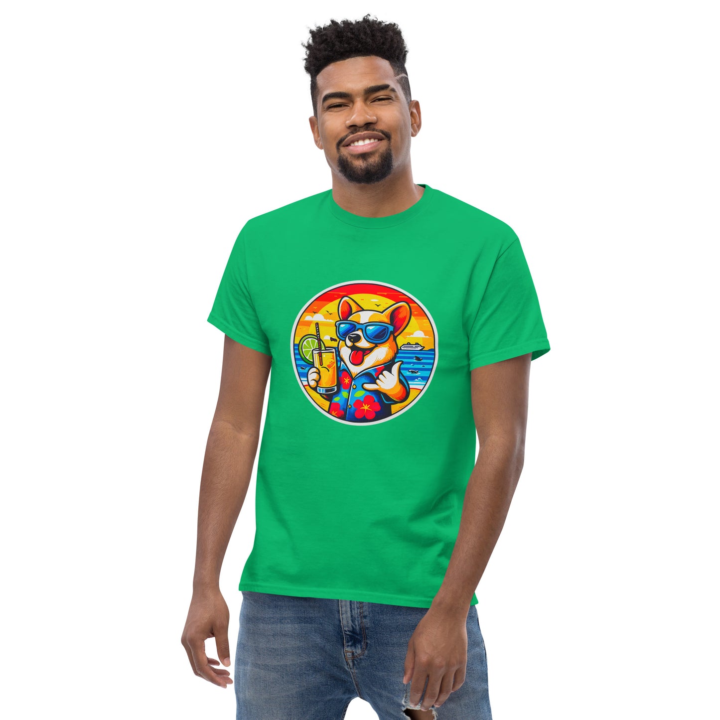 "Dogs On Vacation"-Kollektion - Corgi - Klassisches Unisex-T-Shirt - 13 verschiedene Farben