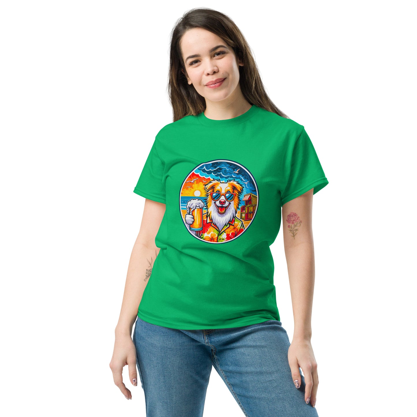 "Dogs On Vacation"-Kollektion - Australian Shepherd #2 (at Baltic Sea) - Klassisches Unisex-T-Shirt - 13 verschiedene Farben