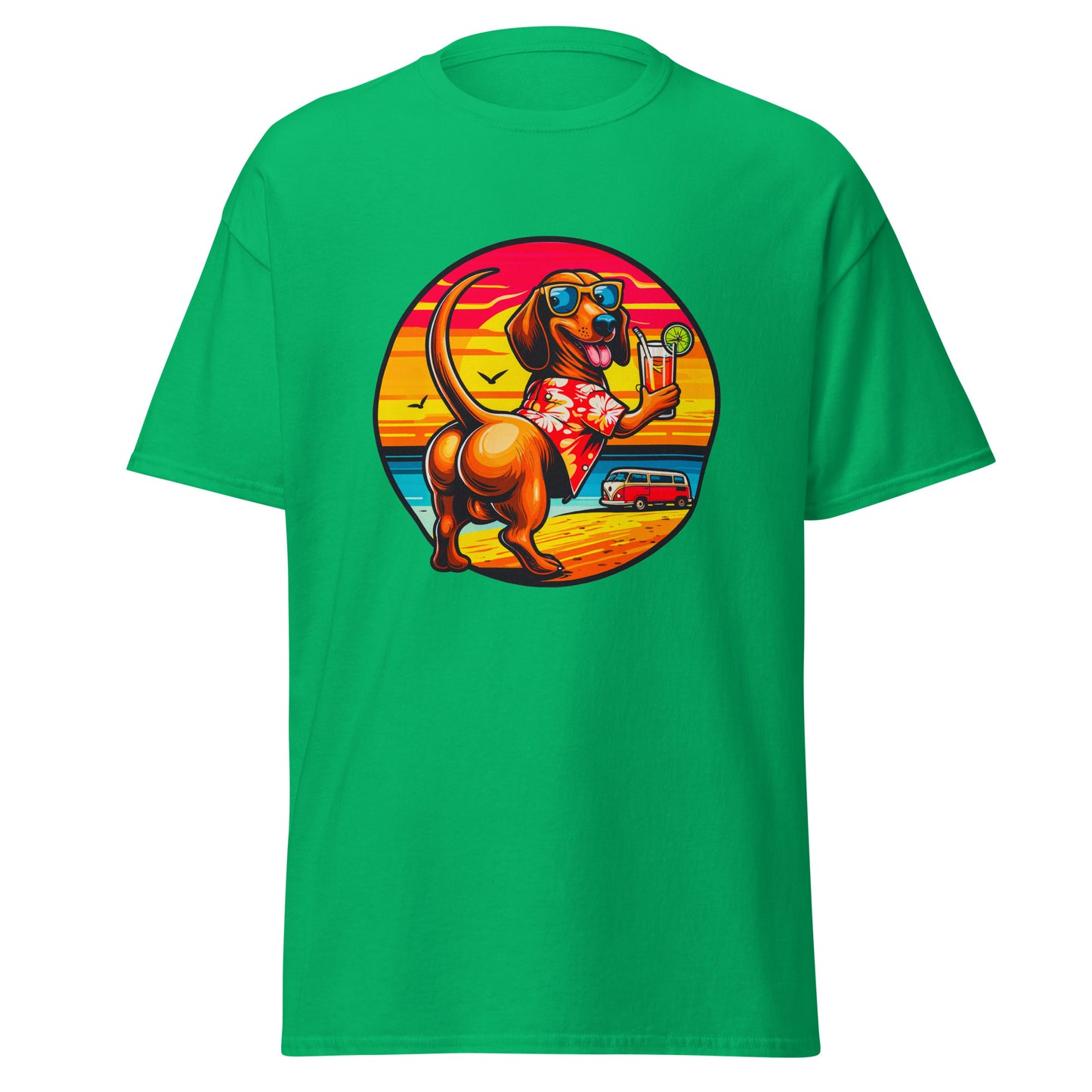 "Dogs On Vacation"-Kollektion - Muscle-Dachshund #2 - Klassisches Unisex-T-Shirt - 13 verschiedene Farben