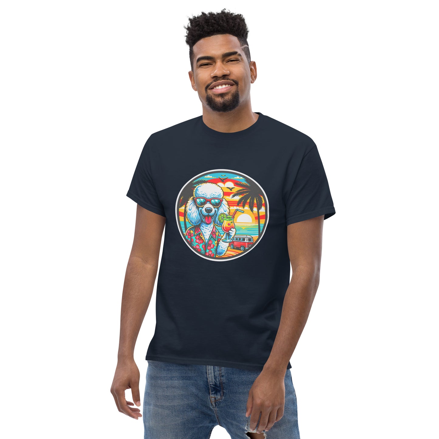 "Dogs On Vacation"-Kollektion - Weißer Großpudel - Klassisches Unisex-T-Shirt - 13 verschiedene Farben