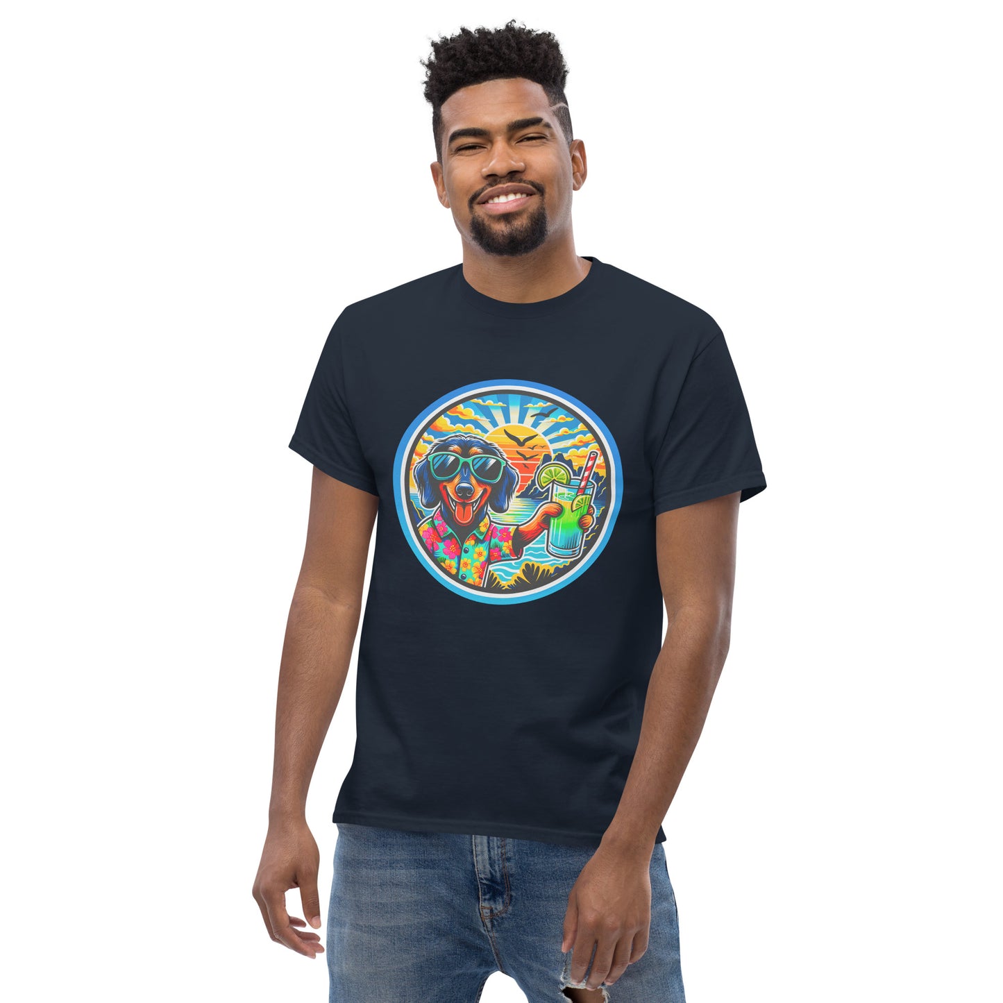 "Dogs On Vacation"-Kollektion - Wire-haired Dachshund - Klassisches Unisex-T-Shirt - 13 verschiedene Farben