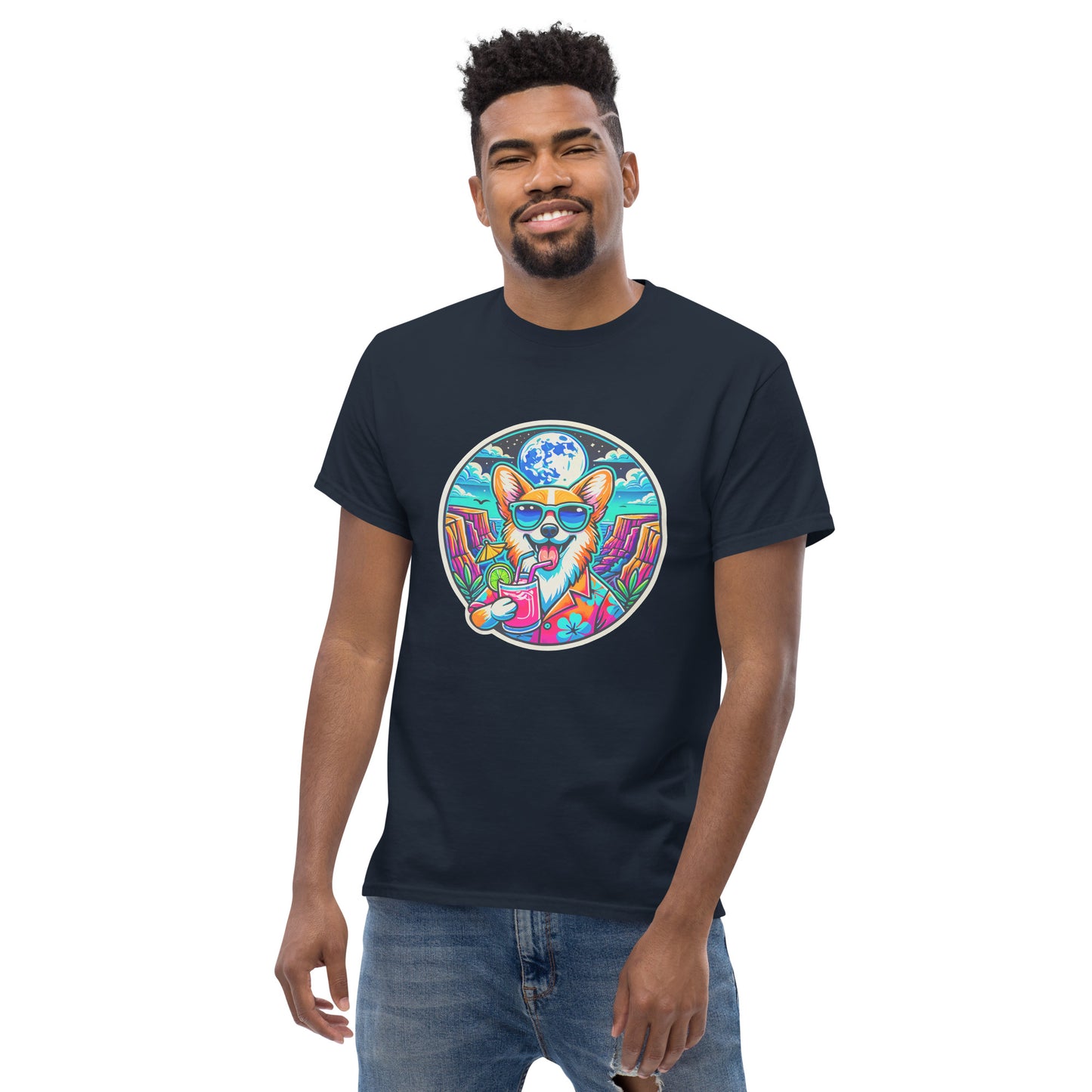 "Dogs On Vacation"-Kollektion - Corgi #2 - Klassisches Unisex-T-Shirt - 13 verschiedene Farben