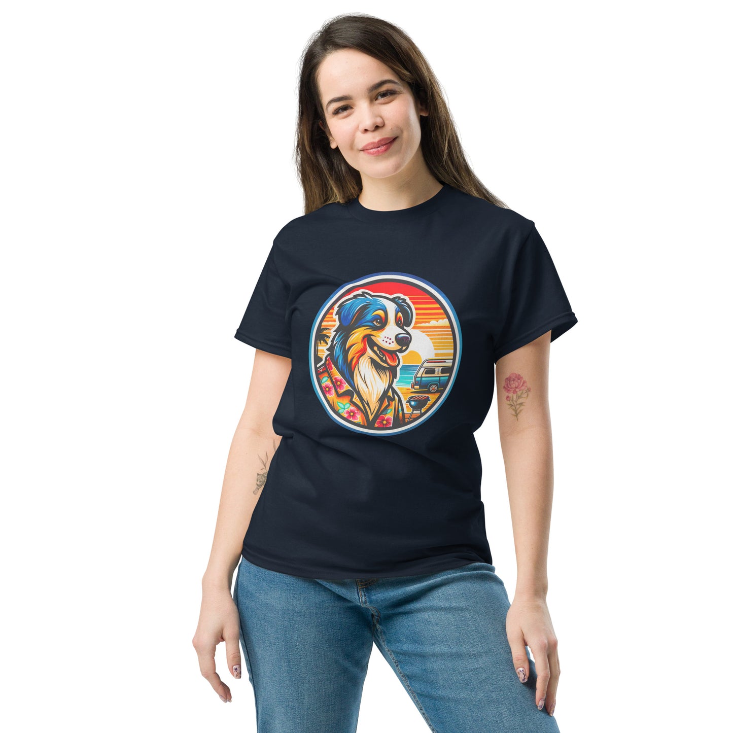 "Dogs On Vacation"-Kollektion - Australian Shepherd #5 (Tricolor) - Klassisches Unisex-T-Shirt - 13 verschiedene Farben
