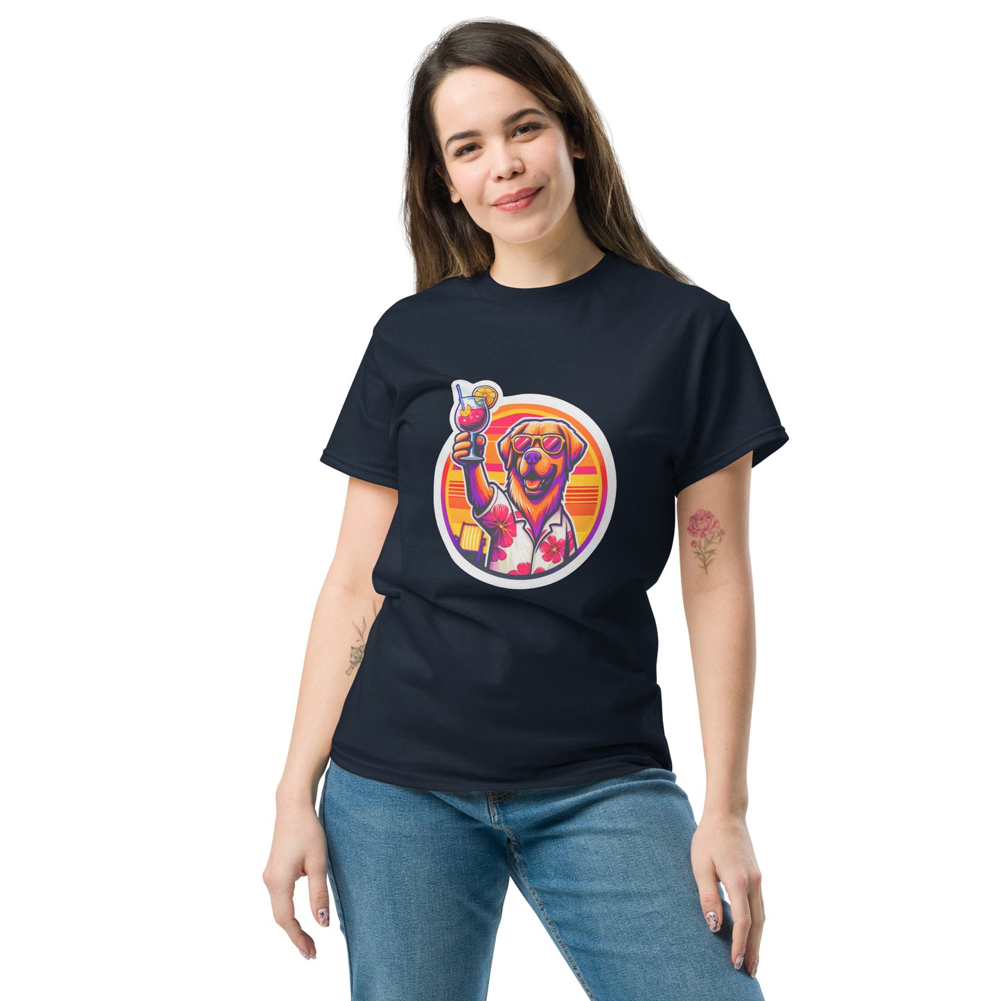 "Dogs On Vacation"-Kollektion - Golden Retriever #1 - Klassisches Unisex-T-Shirt - 13 verschiedene Farben