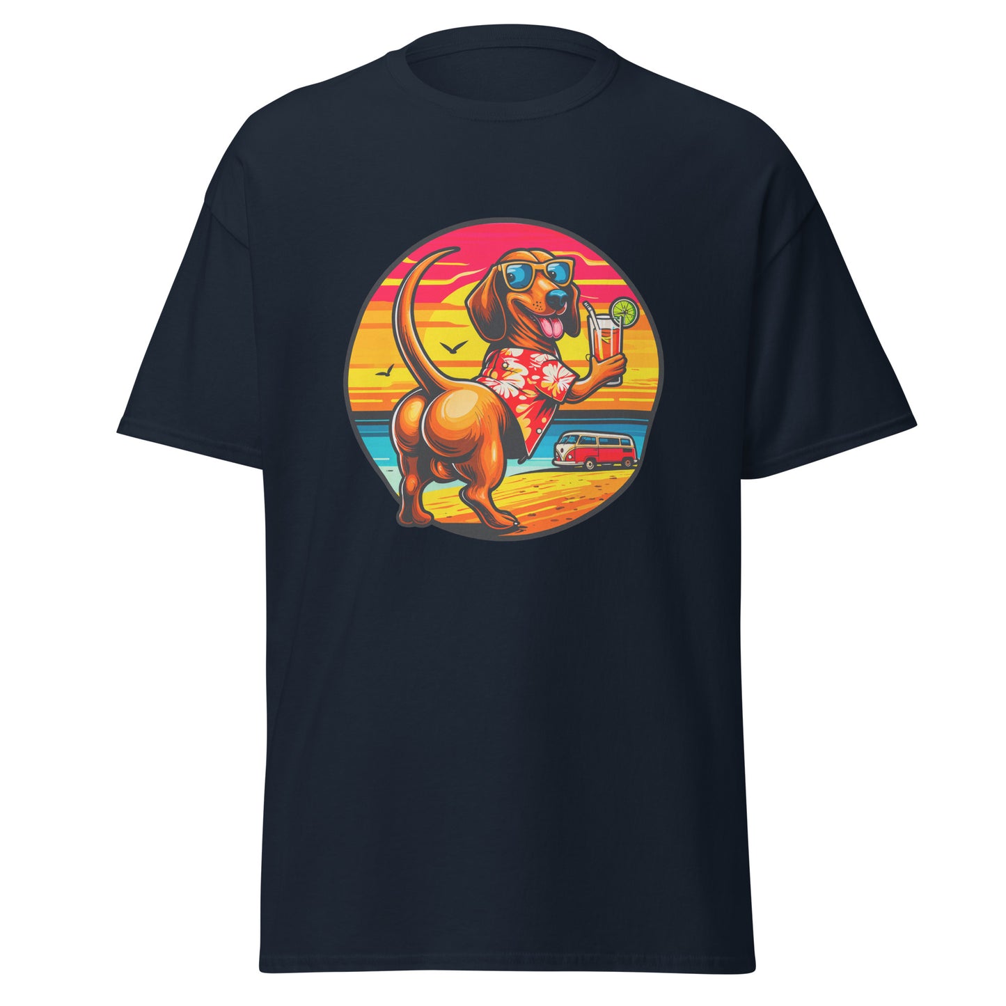 "Dogs On Vacation"-Kollektion - Muscle-Dachshund #2 - Klassisches Unisex-T-Shirt - 13 verschiedene Farben