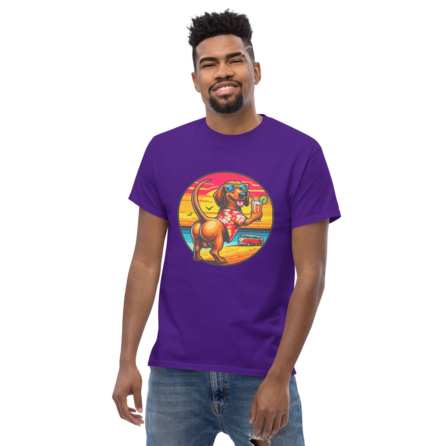 "Dogs On Vacation"-Kollektion - Muscle-Dachshund #2 - Klassisches Unisex-T-Shirt - 13 verschiedene Farben