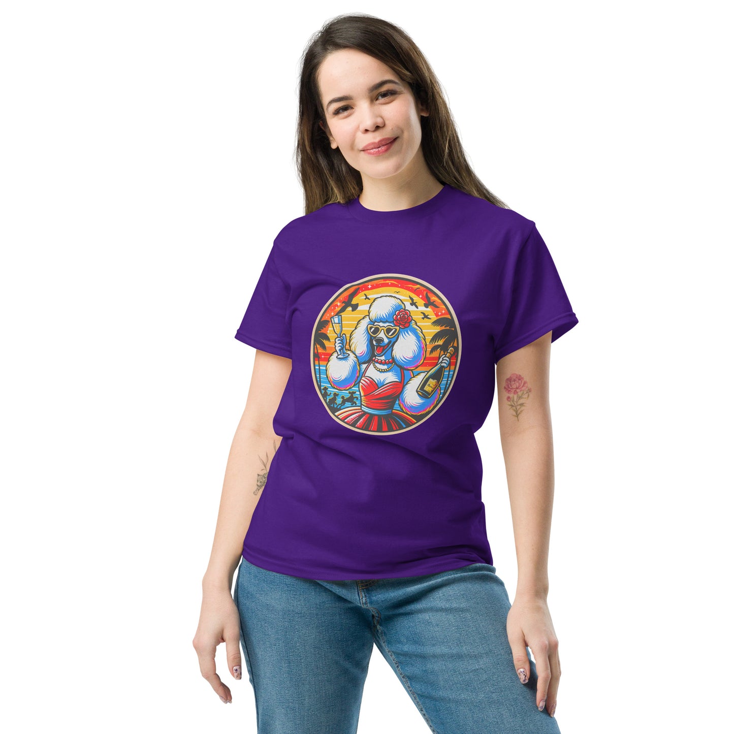 "Dogs On Vacation"-Kollektion - Weißer Großpudel (female) - Klassisches Unisex-T-Shirt - 13 verschiedene Farben