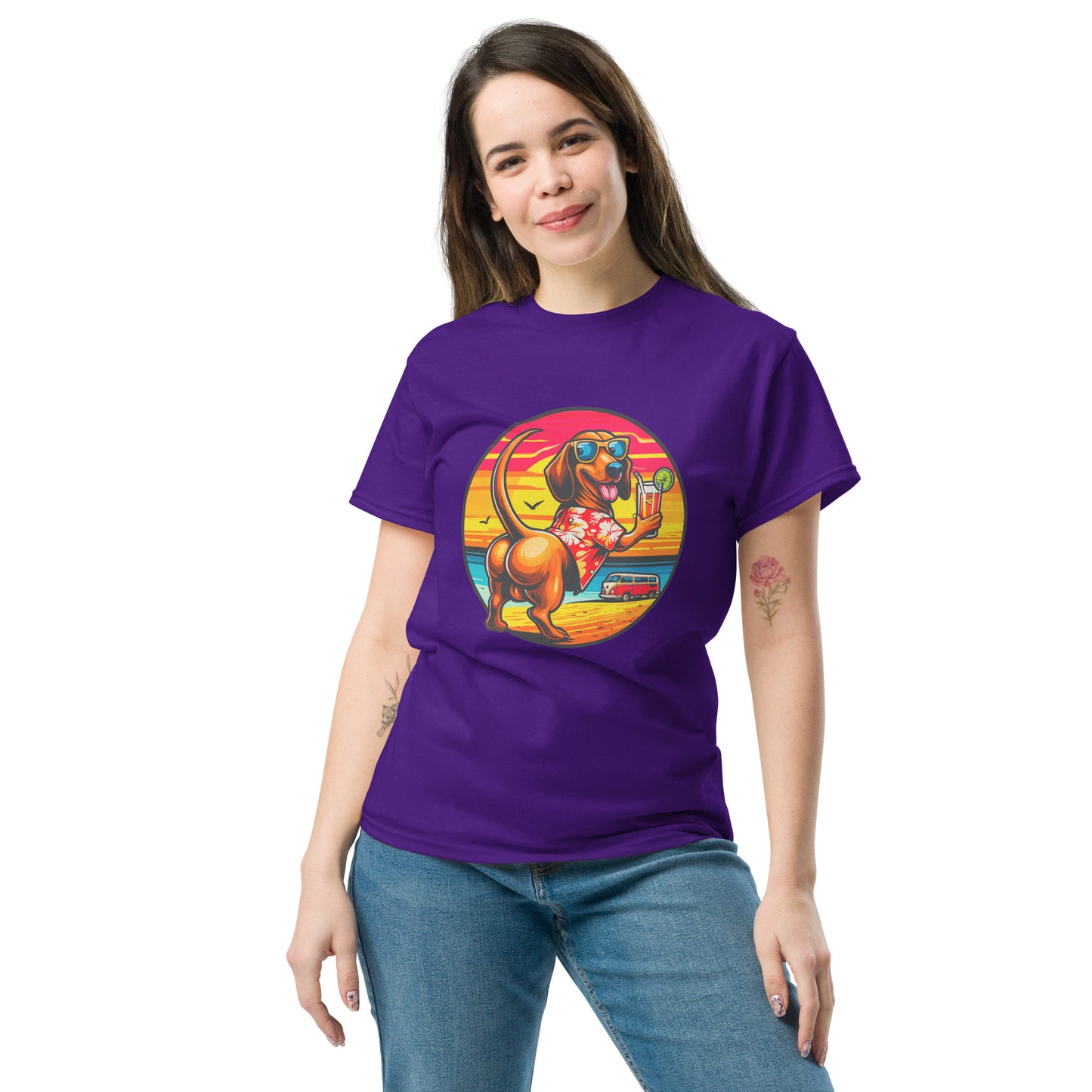 "Dogs On Vacation"-Kollektion - Muscle-Dachshund #2 - Klassisches Unisex-T-Shirt - 13 verschiedene Farben