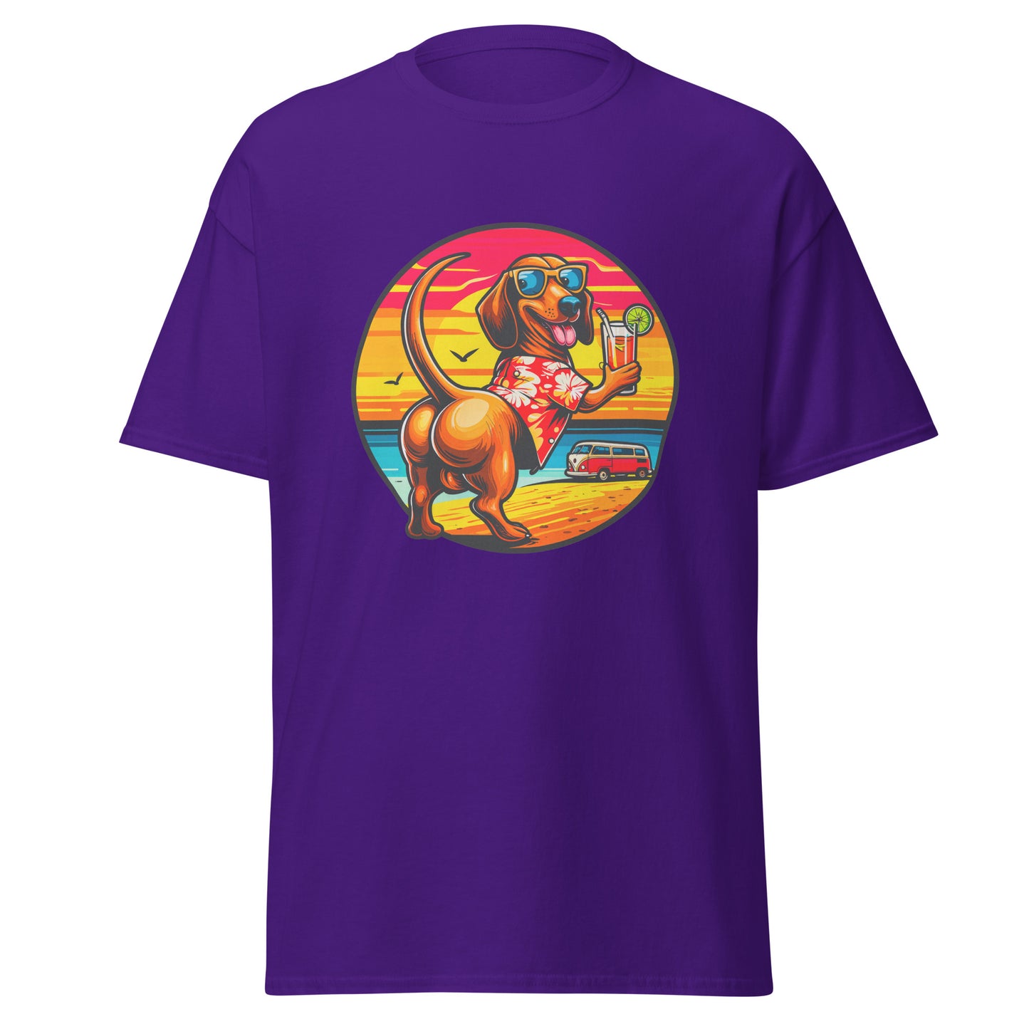 "Dogs On Vacation"-Kollektion - Muscle-Dachshund #2 - Klassisches Unisex-T-Shirt - 13 verschiedene Farben