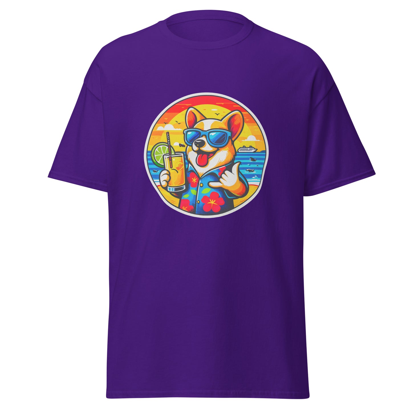 "Dogs On Vacation"-Kollektion - Corgi - Klassisches Unisex-T-Shirt - 13 verschiedene Farben