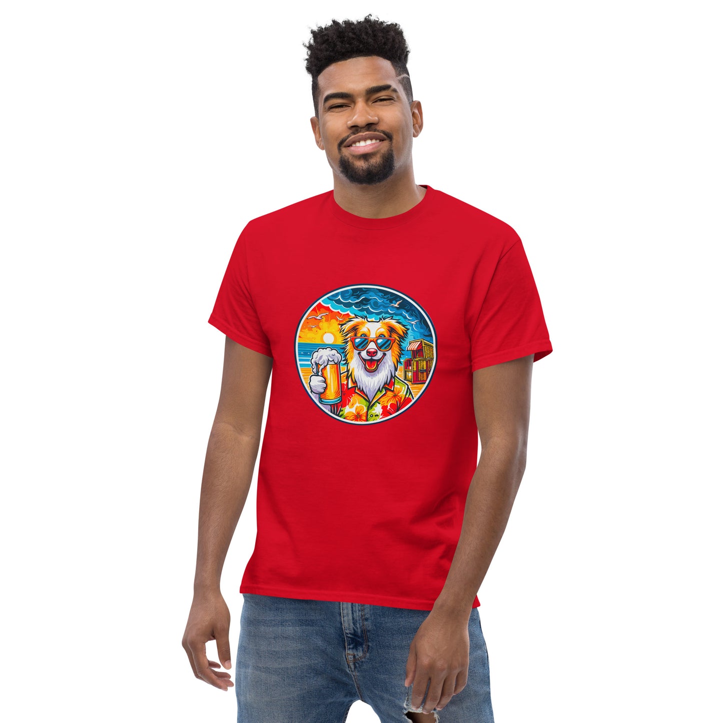 "Dogs On Vacation"-Kollektion - Australian Shepherd #2 (at Baltic Sea) - Klassisches Unisex-T-Shirt - 13 verschiedene Farben