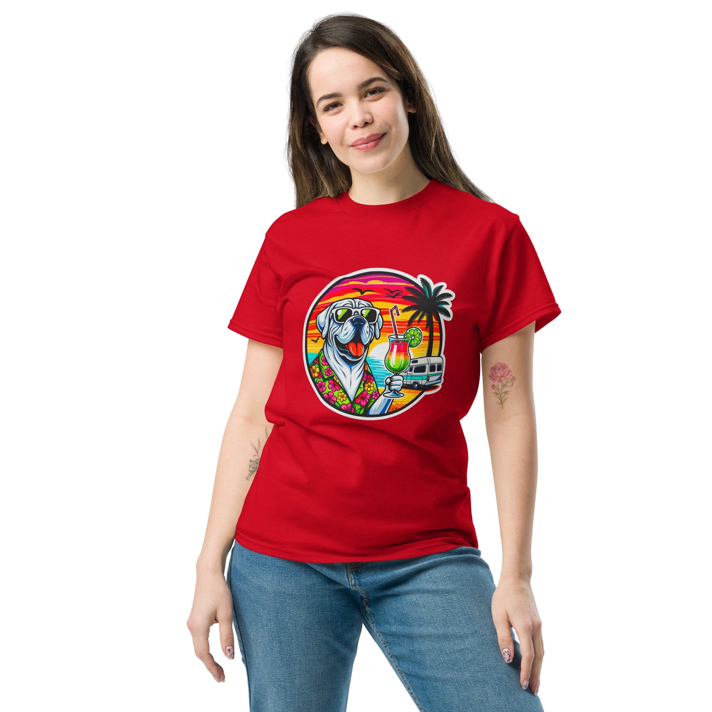 "Dogs On Vacation"-Kollektion - White Mastiff - Klassisches Unisex-T-Shirt - 13 verschiedene Farben