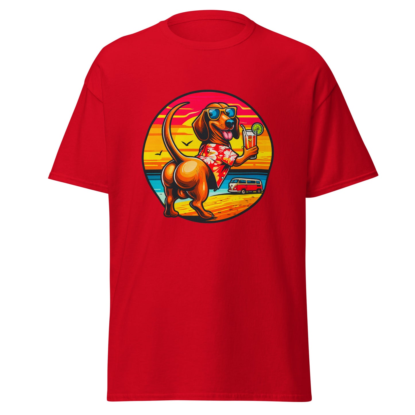 "Dogs On Vacation"-Kollektion - Muscle-Dachshund #2 - Klassisches Unisex-T-Shirt - 13 verschiedene Farben