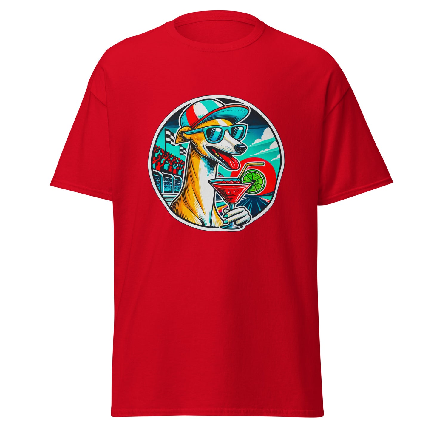"Dogs On Vacation"-Kollektion - Whippet - Klassisches Unisex-T-Shirt - 13 verschiedene Farben