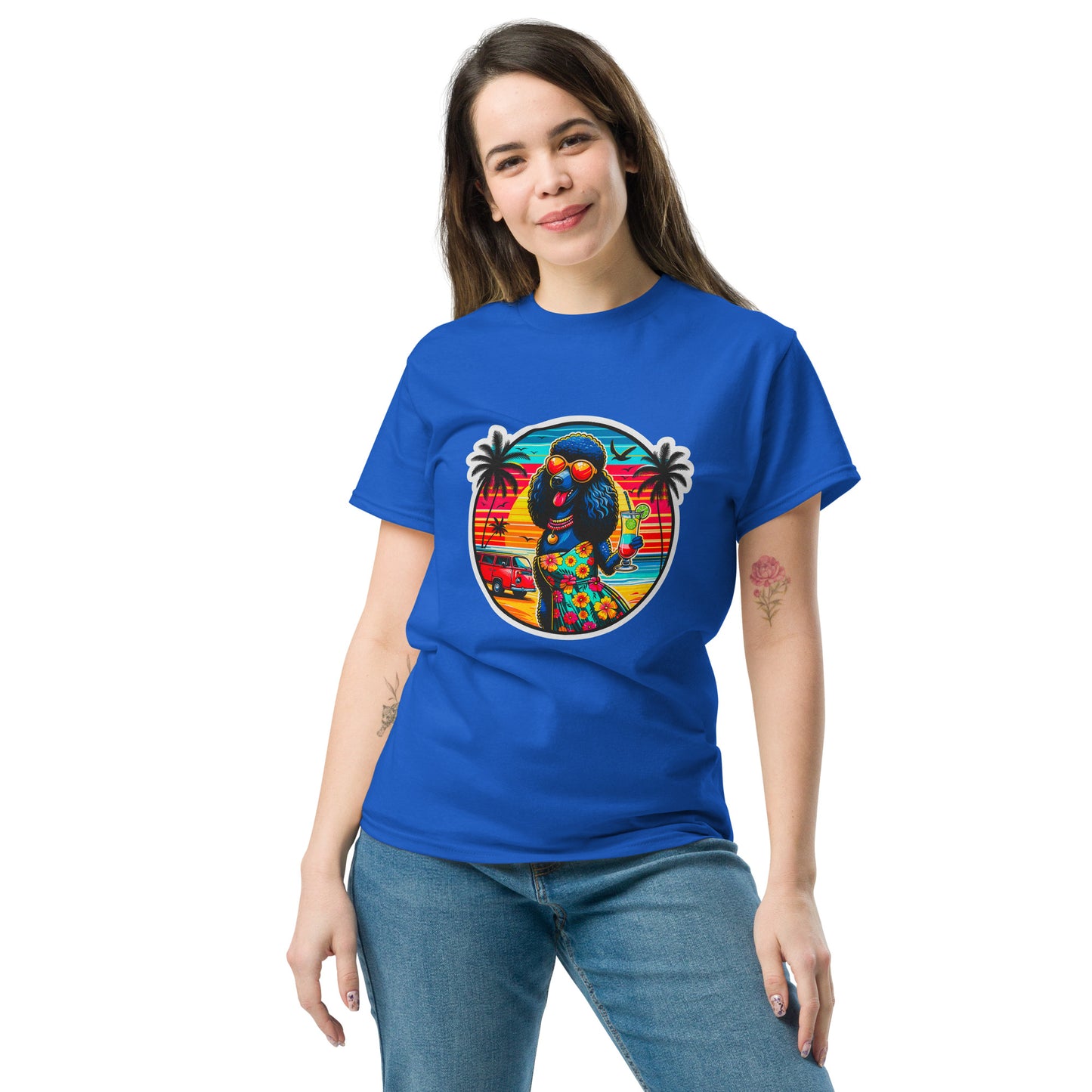 "Dogs On Vacation"-Kollektion - Schwarzer Großpudel (female) - Klassisches Unisex-T-Shirt - 13 verschiedene Farben