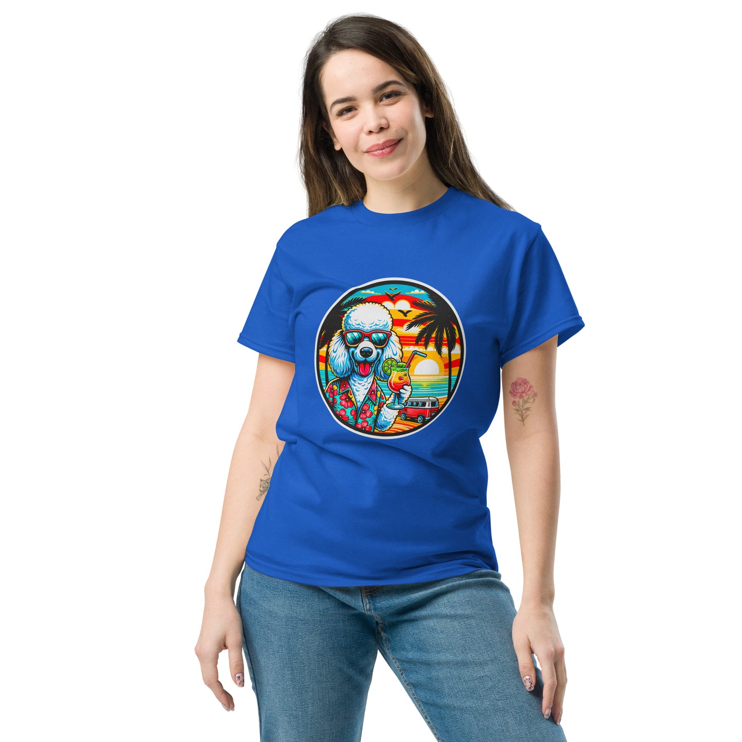 "Dogs On Vacation"-Kollektion - Weißer Großpudel - Klassisches Unisex-T-Shirt - 13 verschiedene Farben