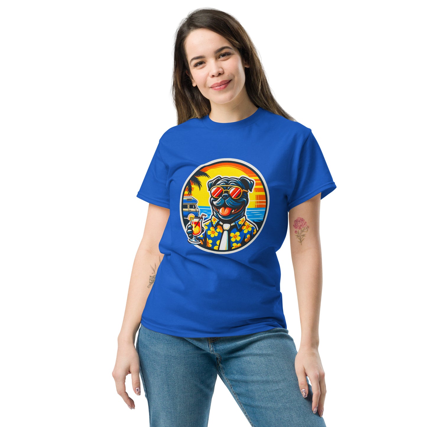 "Dogs On Vacation"-Kollektion - Black Bulldog - Klassisches Unisex-T-Shirt - 13 verschiedene Farben