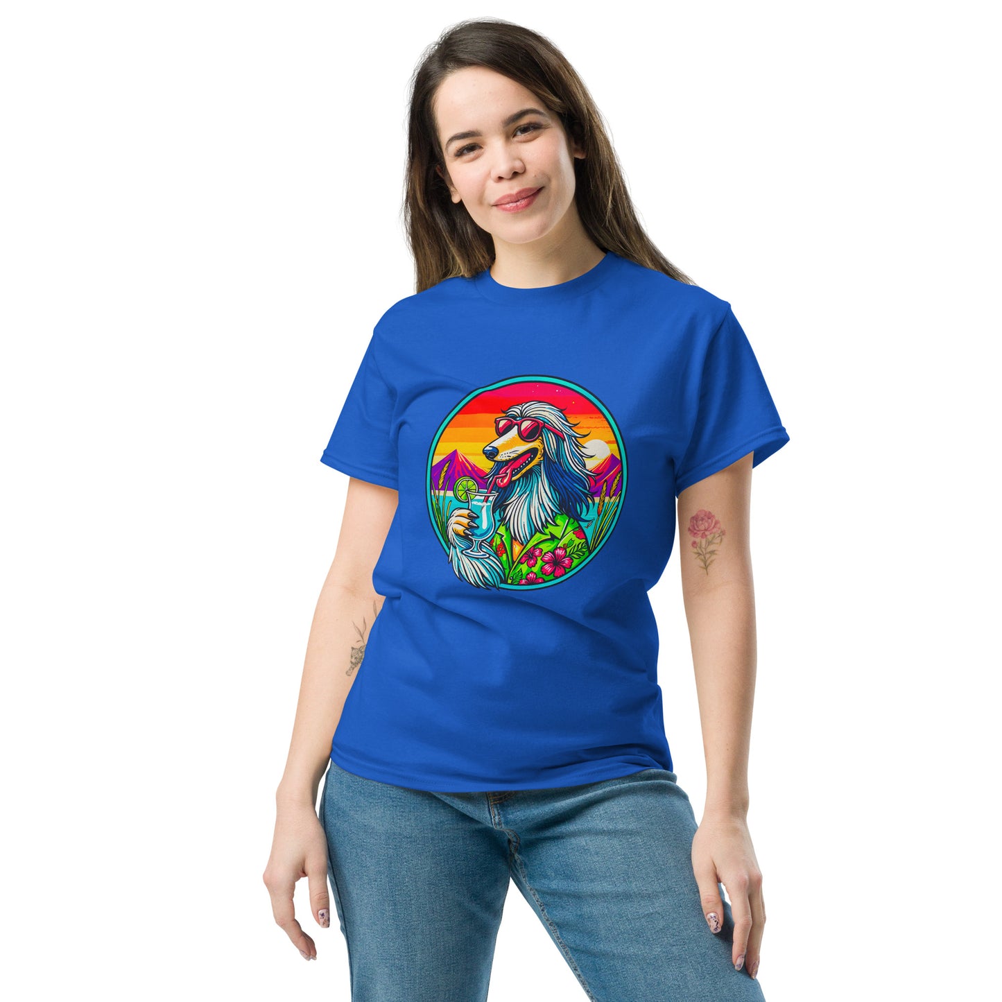 "Dogs On Vacation"-Kollektion - Afghane - Klassisches Unisex-T-Shirt - 13 verschiedene Farben